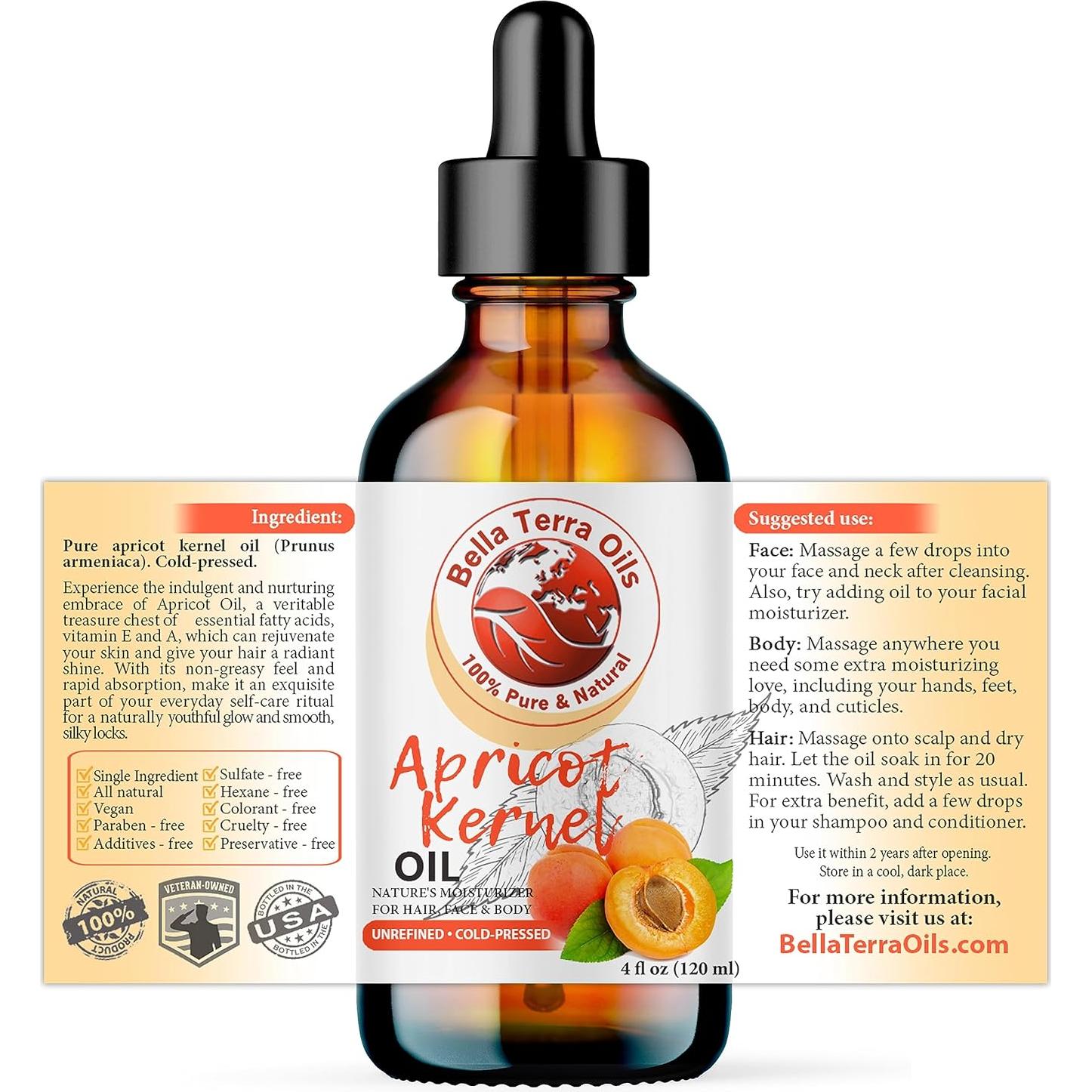 Aceite de Hueso de Albaricoque Orgánico Bella Terra 118 ml