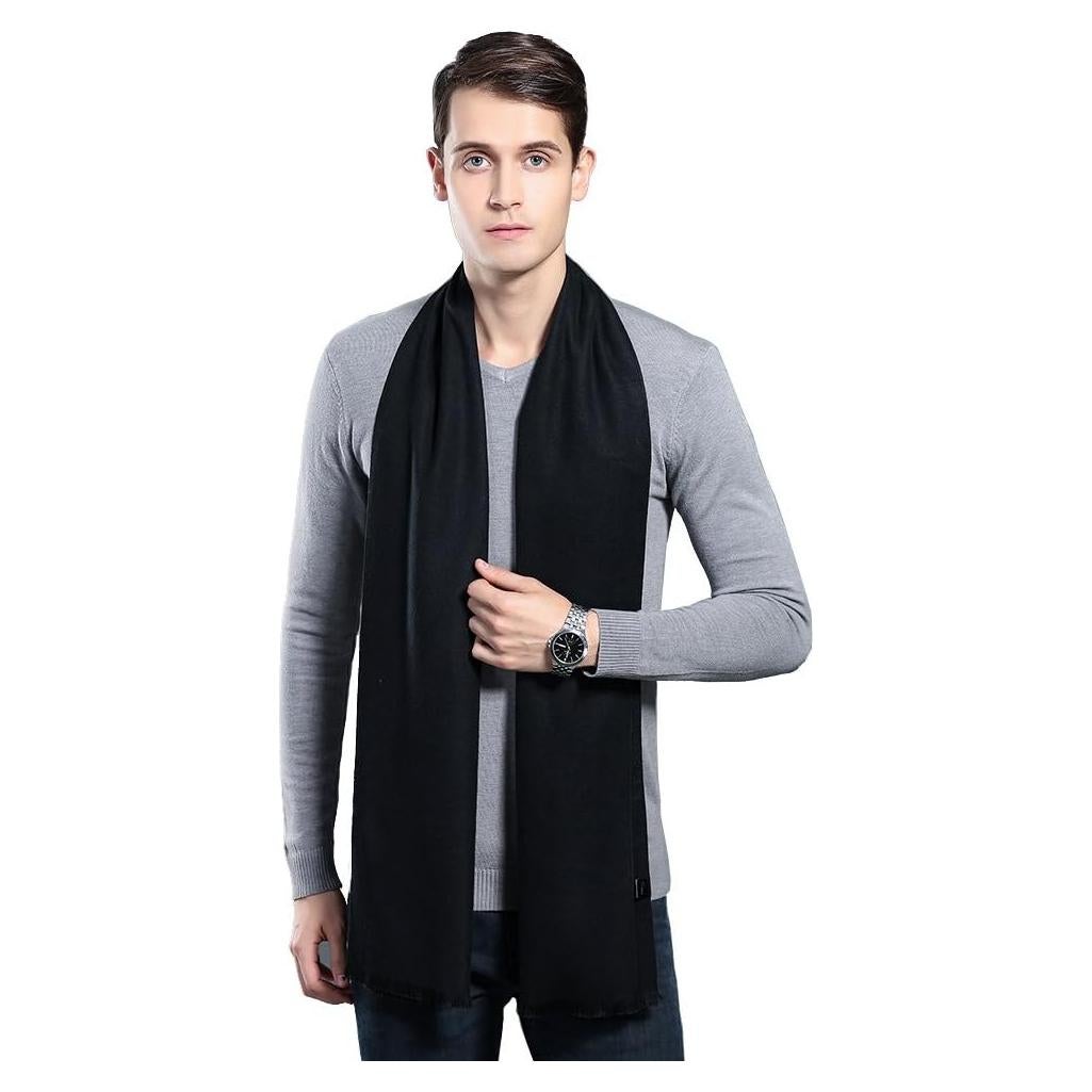 Bufanda de Hombre Invierno Suave Seda Morera 180x30cm Negra