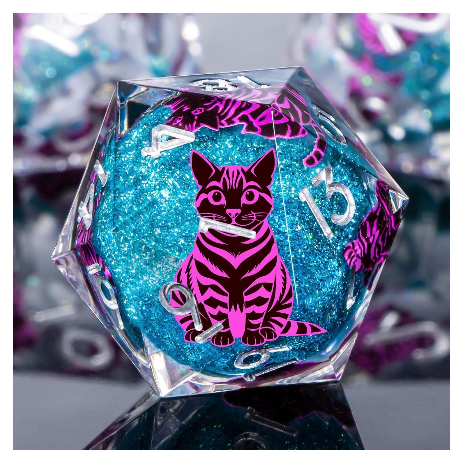 Juego de Dados DND KERWELLSI Gato Azul y Púrpura 7 Piezas