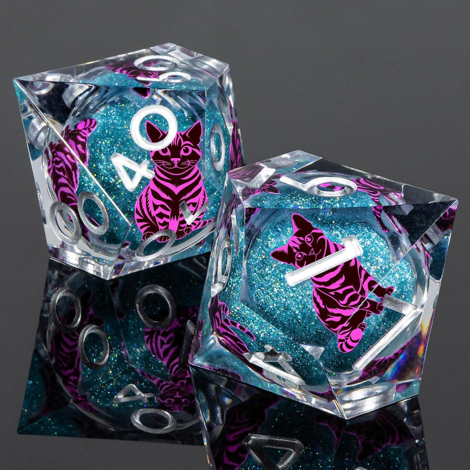 Juego de Dados DND KERWELLSI Gato Azul y Púrpura 7 Piezas