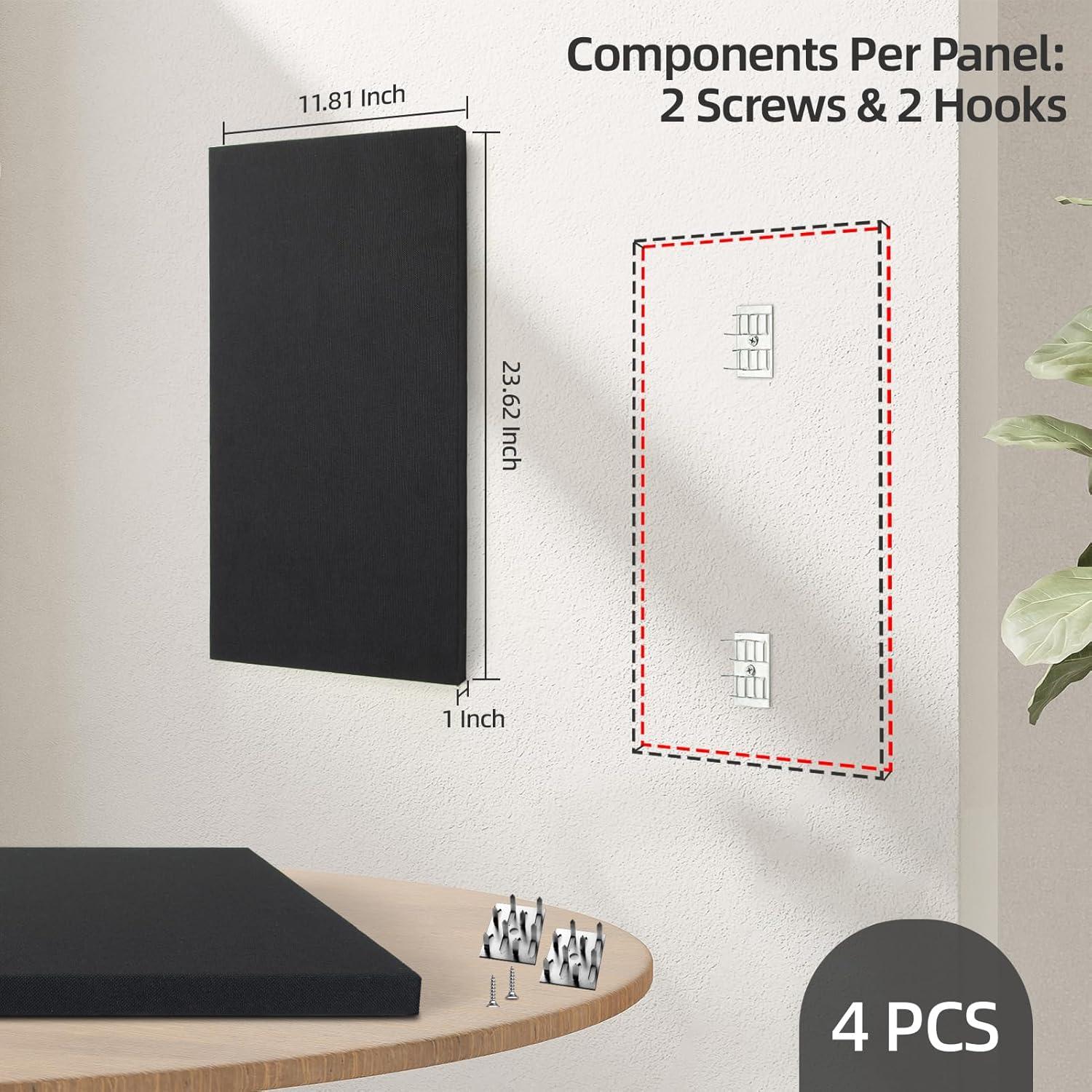 Paneles Acústicos Art3dwall 4 PCS 61x30.5cm Aislantes Sonido Negro