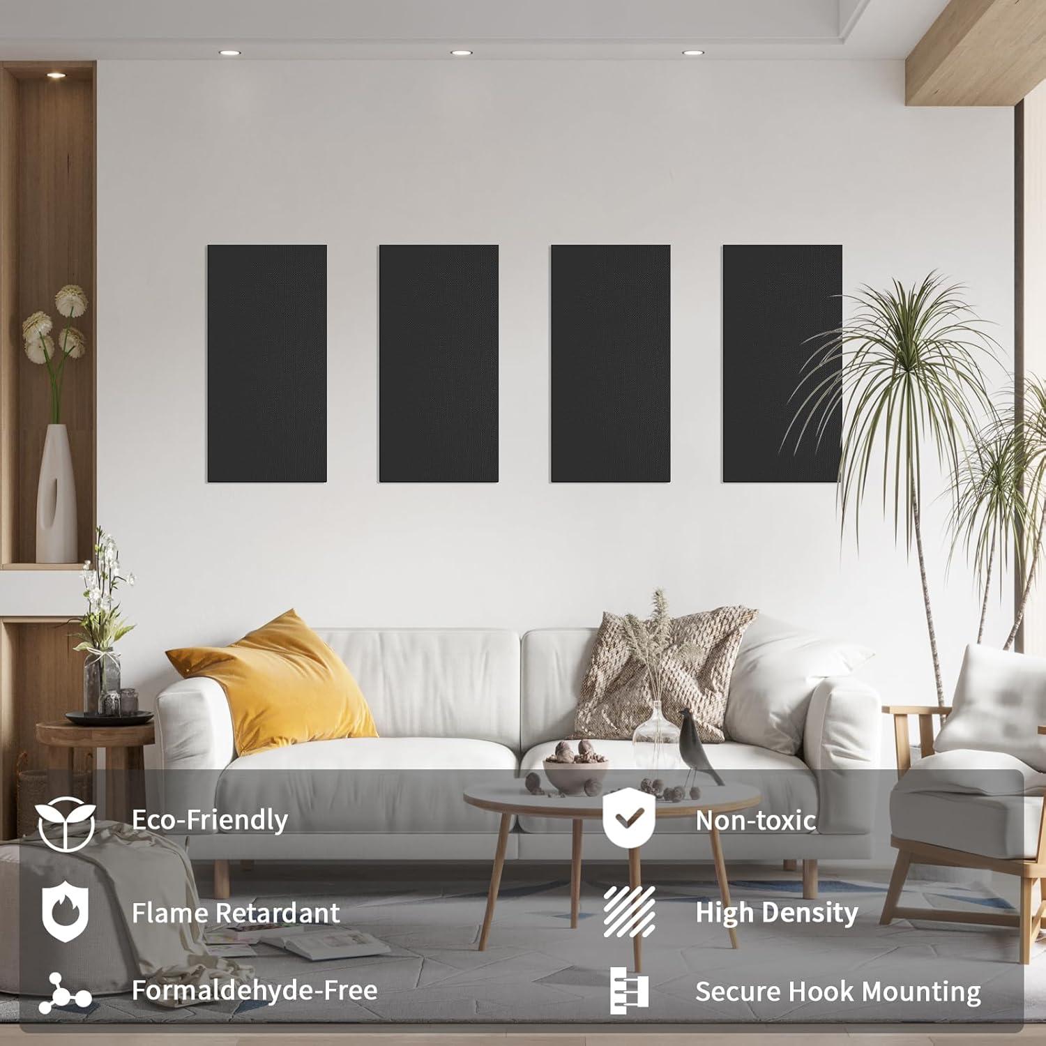 Paneles Acústicos Art3dwall 4 PCS 61x30.5cm Aislantes Sonido Negro