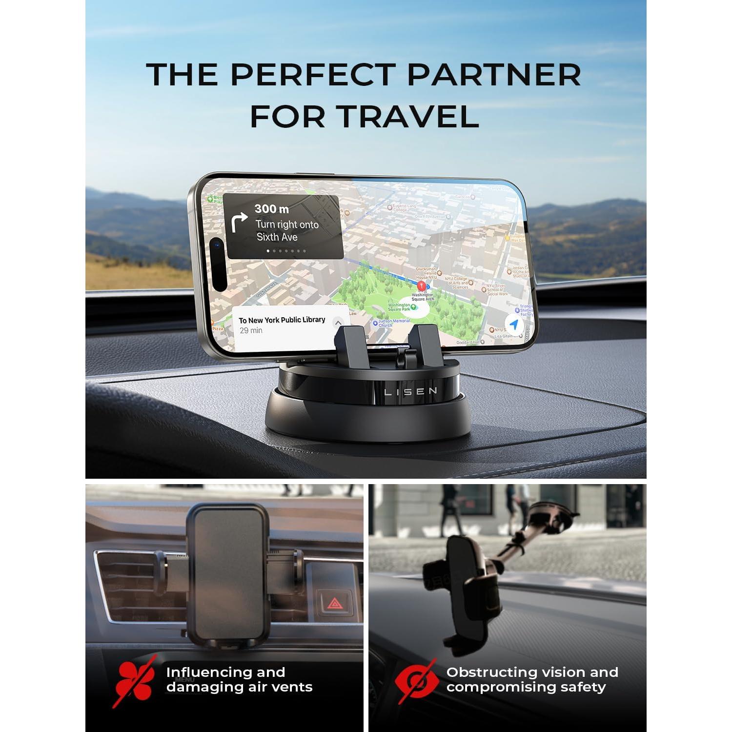 Soporte para Teléfono Móvil LISEN 360° Negro, Compatible con iPhone y Samsung