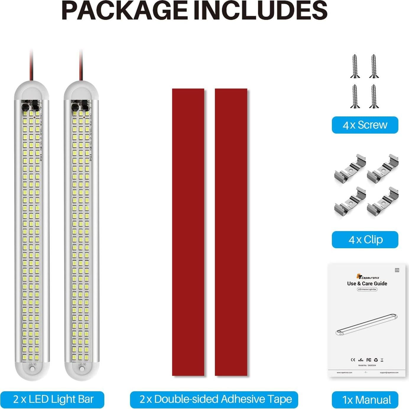 Barra de Luz LED Interior 12V CT CAPETRONIX 1500LM 2Pcs