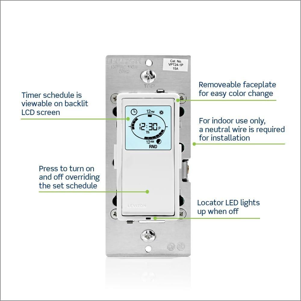 Interruptor Temporizador Programable Leviton VPT24-1PZ Blanco