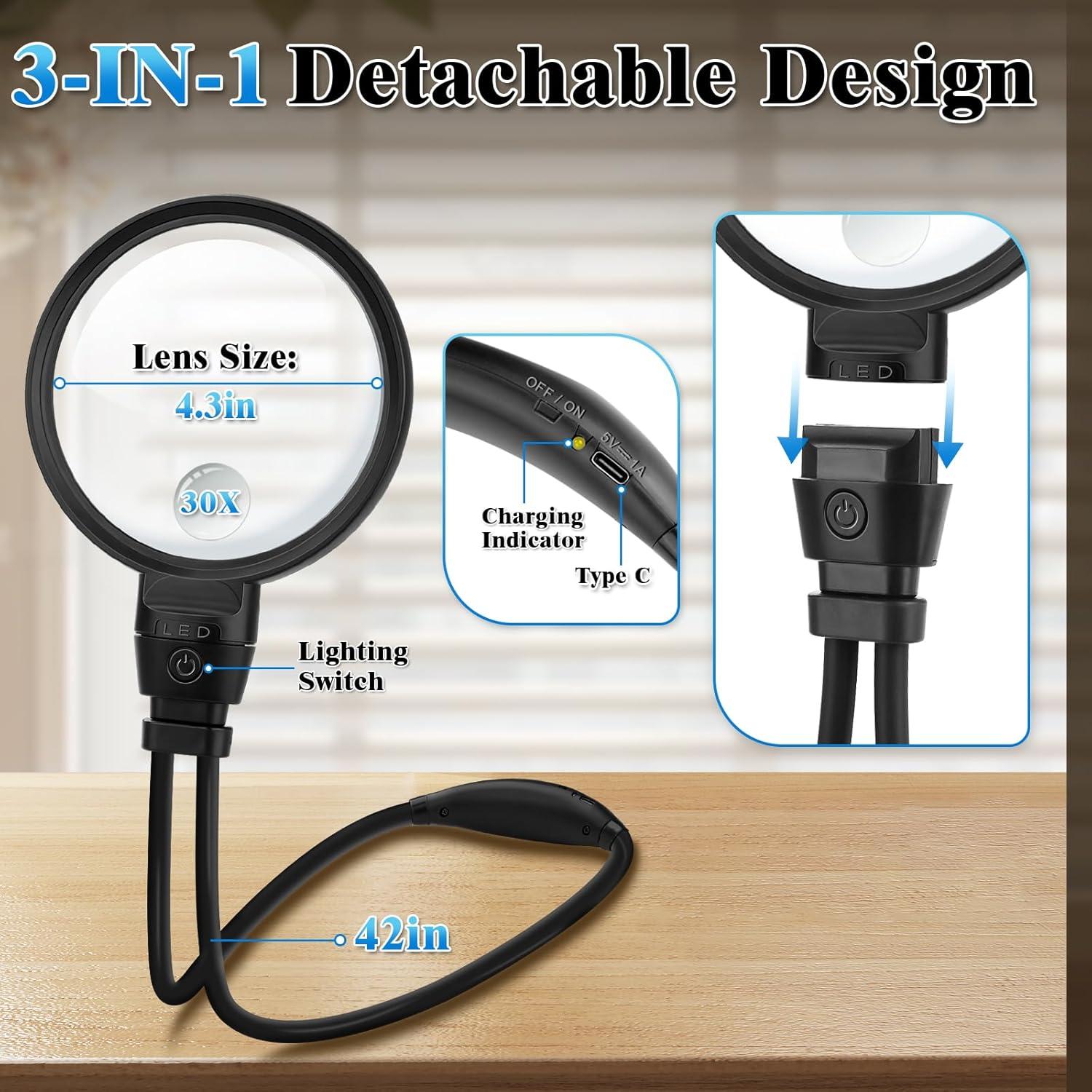 Lupa Iluminada HQGZQL 10-30X con Luz LED Ajustable