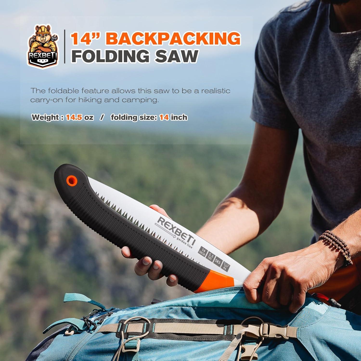 Sierra Plegable REXBETI 35.56 cm para Poda y Recorte