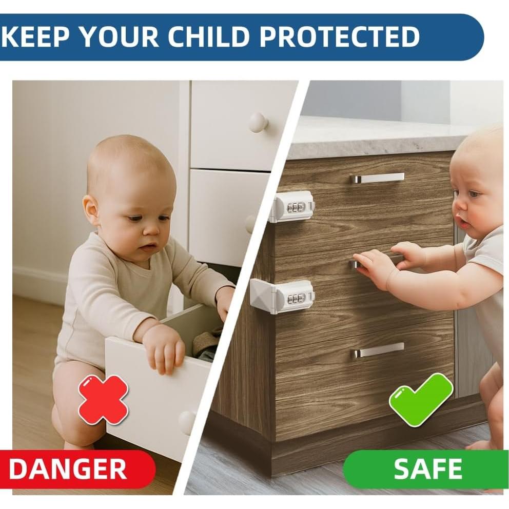 Cerraduras de Cajón Seguridad Infantil REZIPO 2 Piezas Blanco