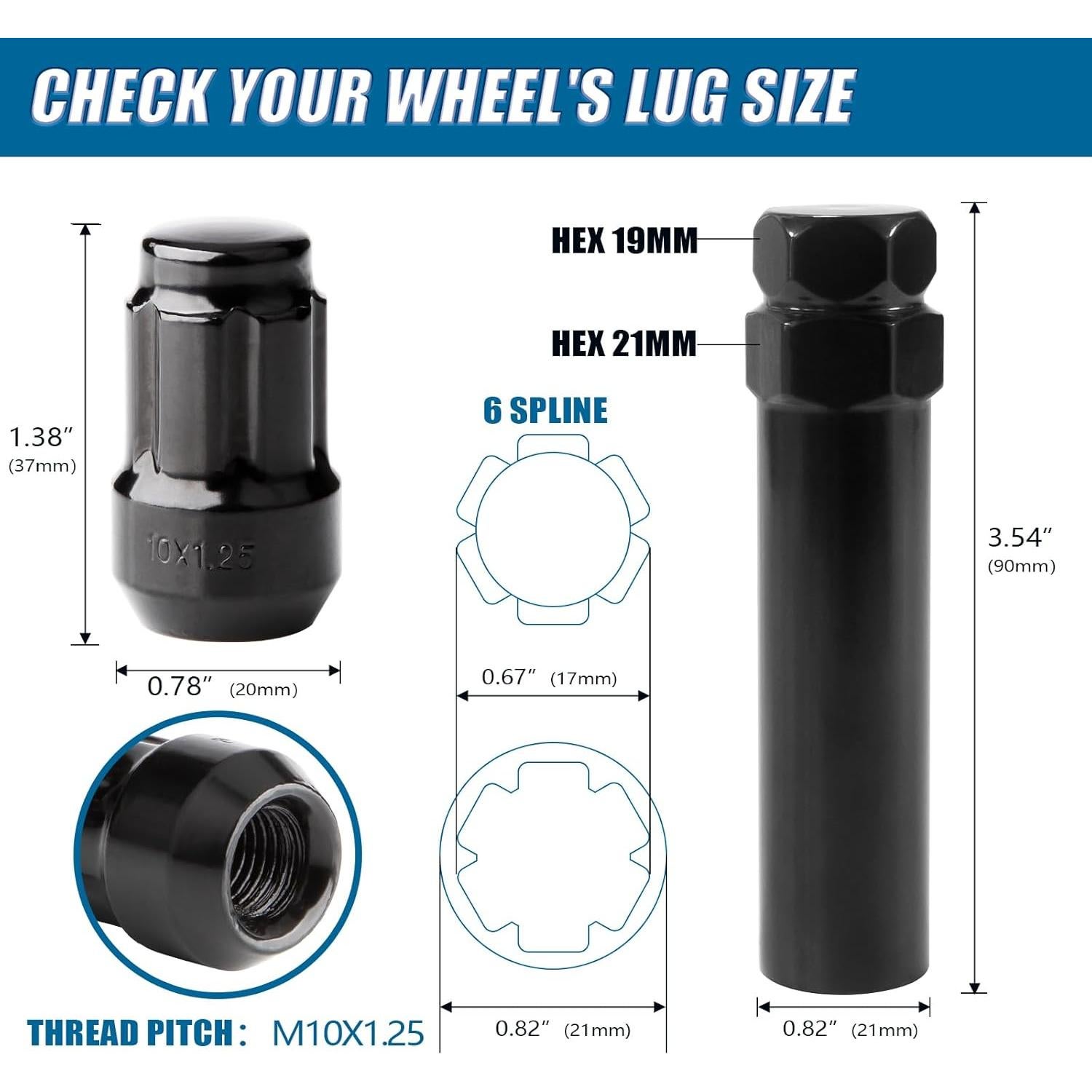 Tuercas de Llantas JiiinMiiin 16PCS M10x1.25 Negras