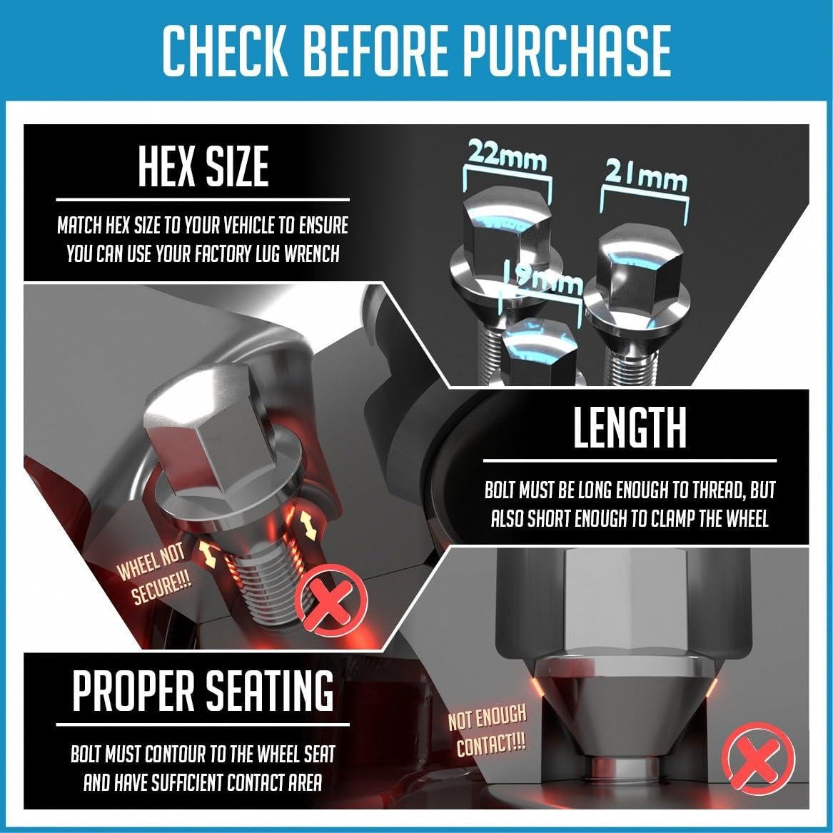 Tornillos de Rueda M14x1.5 20 Pcs Acorn Spline Negro 24mm