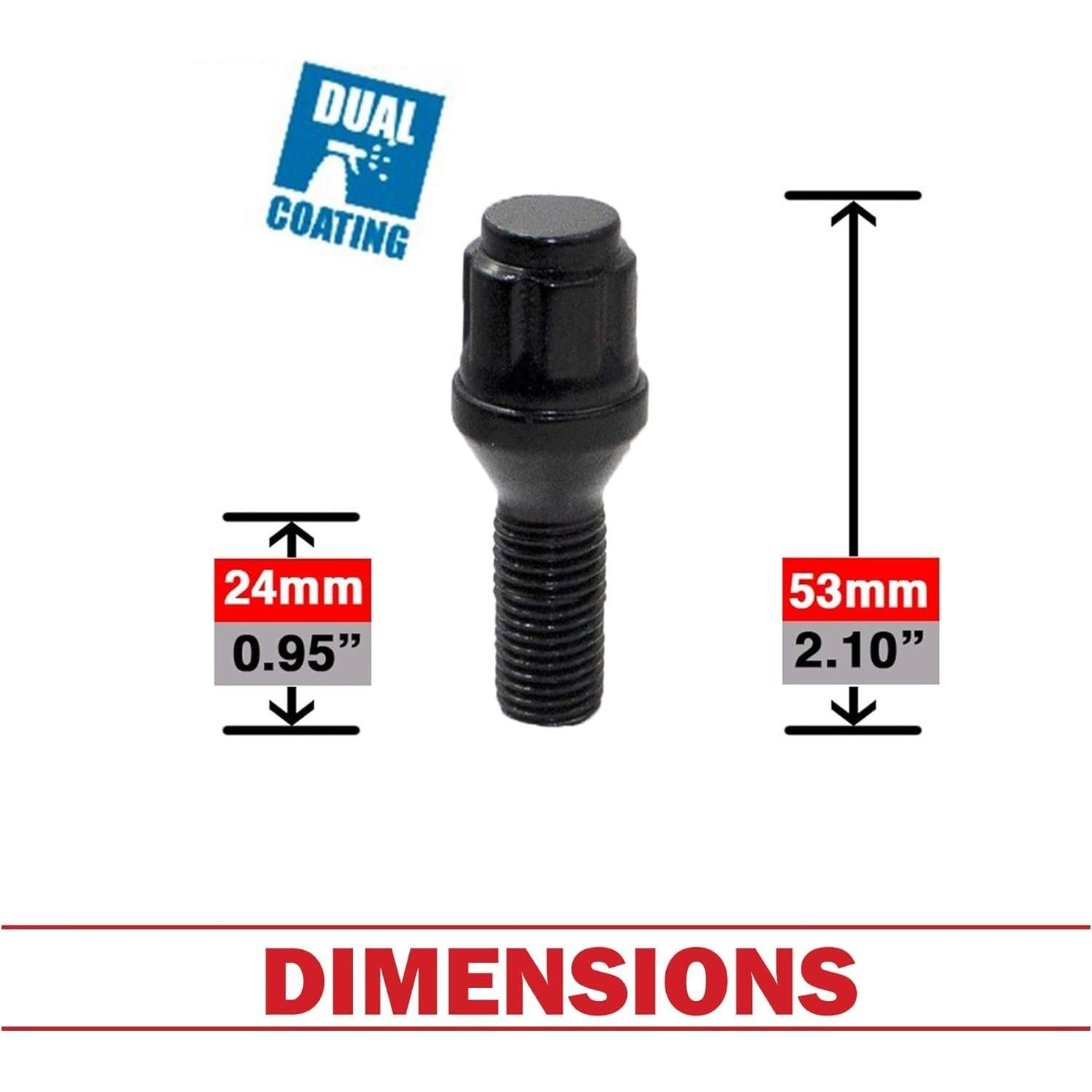 Tornillos de Rueda M14x1.5 20 Pcs Acorn Spline Negro 24mm