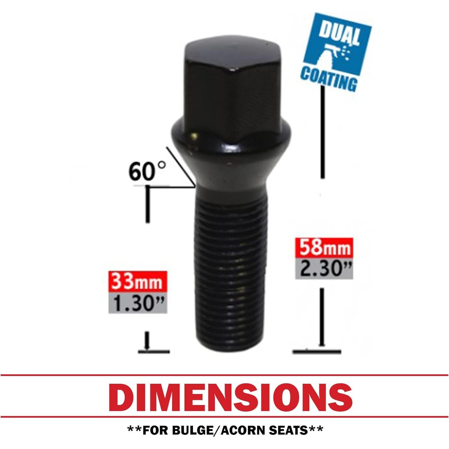 Pernos de Rueda M14x1.5 20 Pcs Acabado Negro Accesorios de Rueda