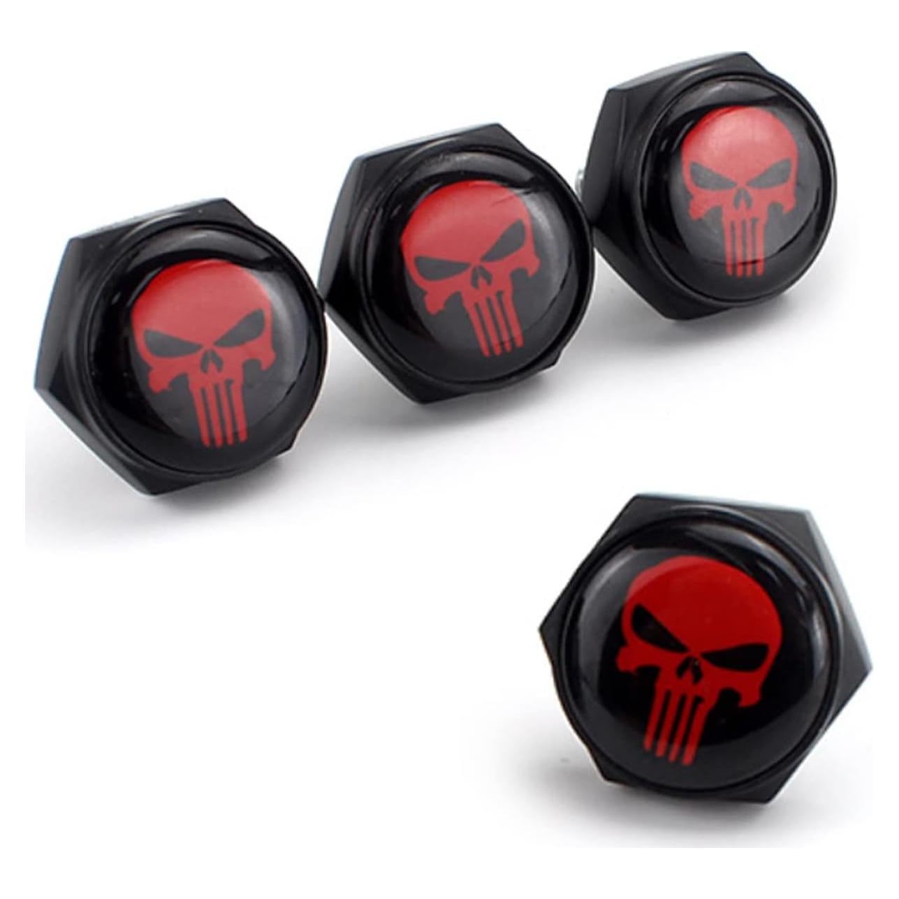 Kit de Sujetadores de Tornillos para Placas de Matrícula Gseigvee 4 PCS Calavera Roja