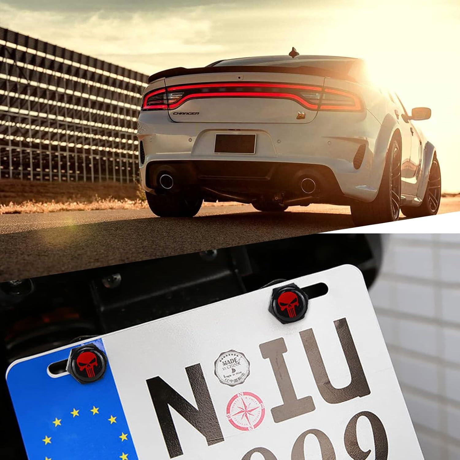 Kit de Sujetadores de Tornillos para Placas de Matrícula Gseigvee 4 PCS Calavera Roja