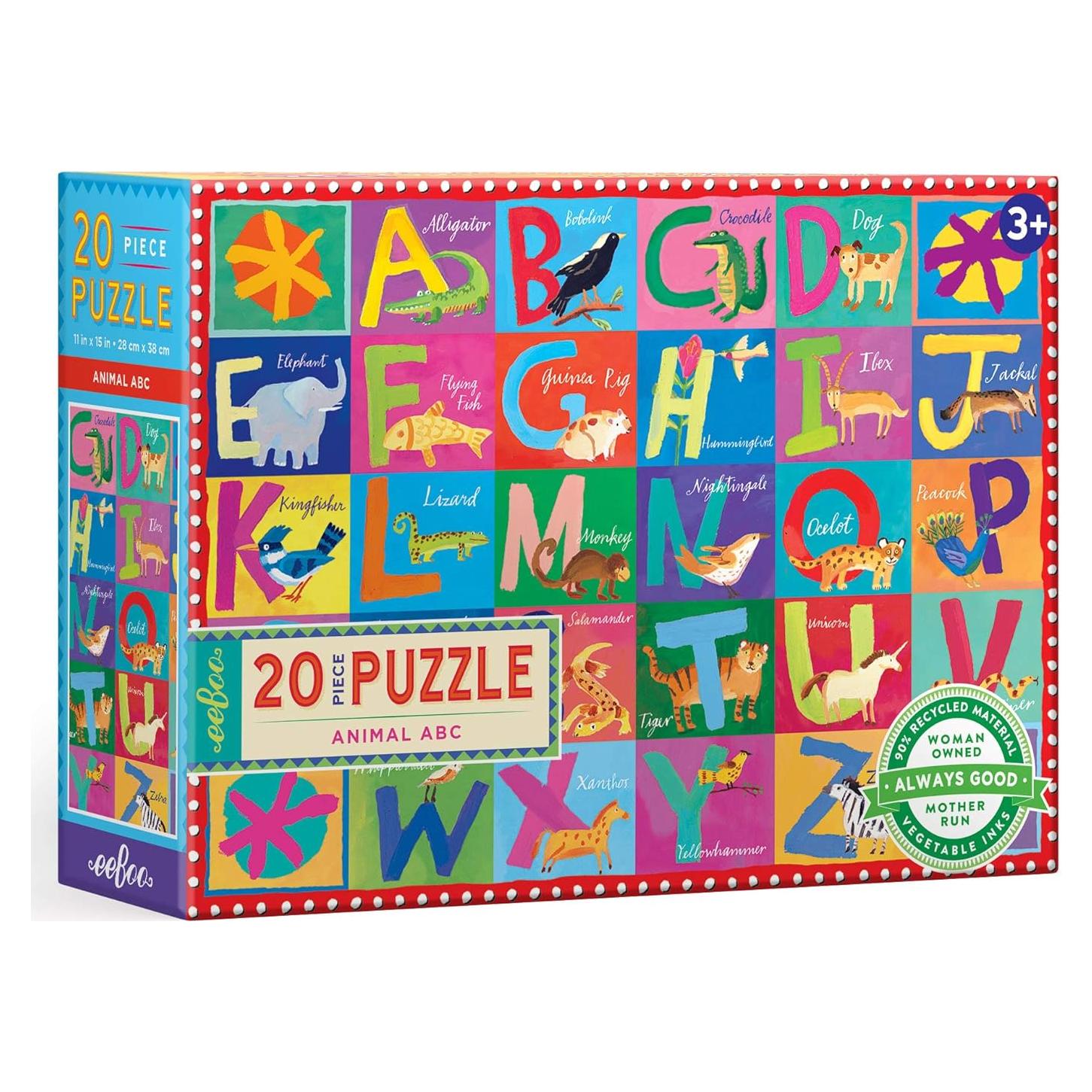 Rompecabezas Grande de Animales ABC eeBoo 20 Piezas 38x28cm
