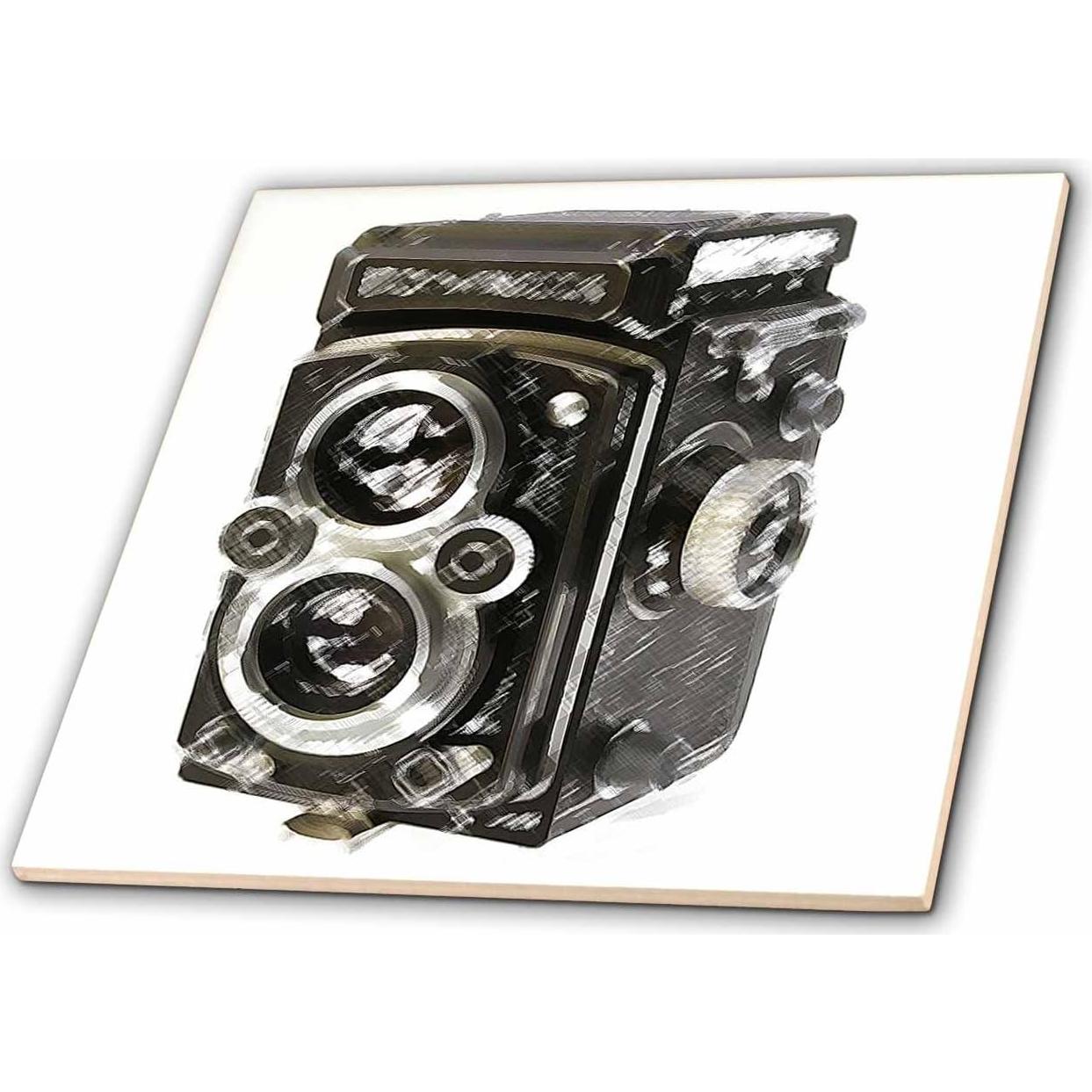 Azulejo Cerámico 3dRose Cámara Doble Lente Vintage 10.16 cm