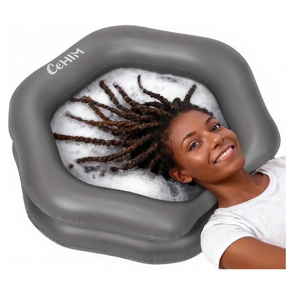 Bañera Inflable de Champú Cehim - Tamaño Grande, Gris, Forma de Pétalo