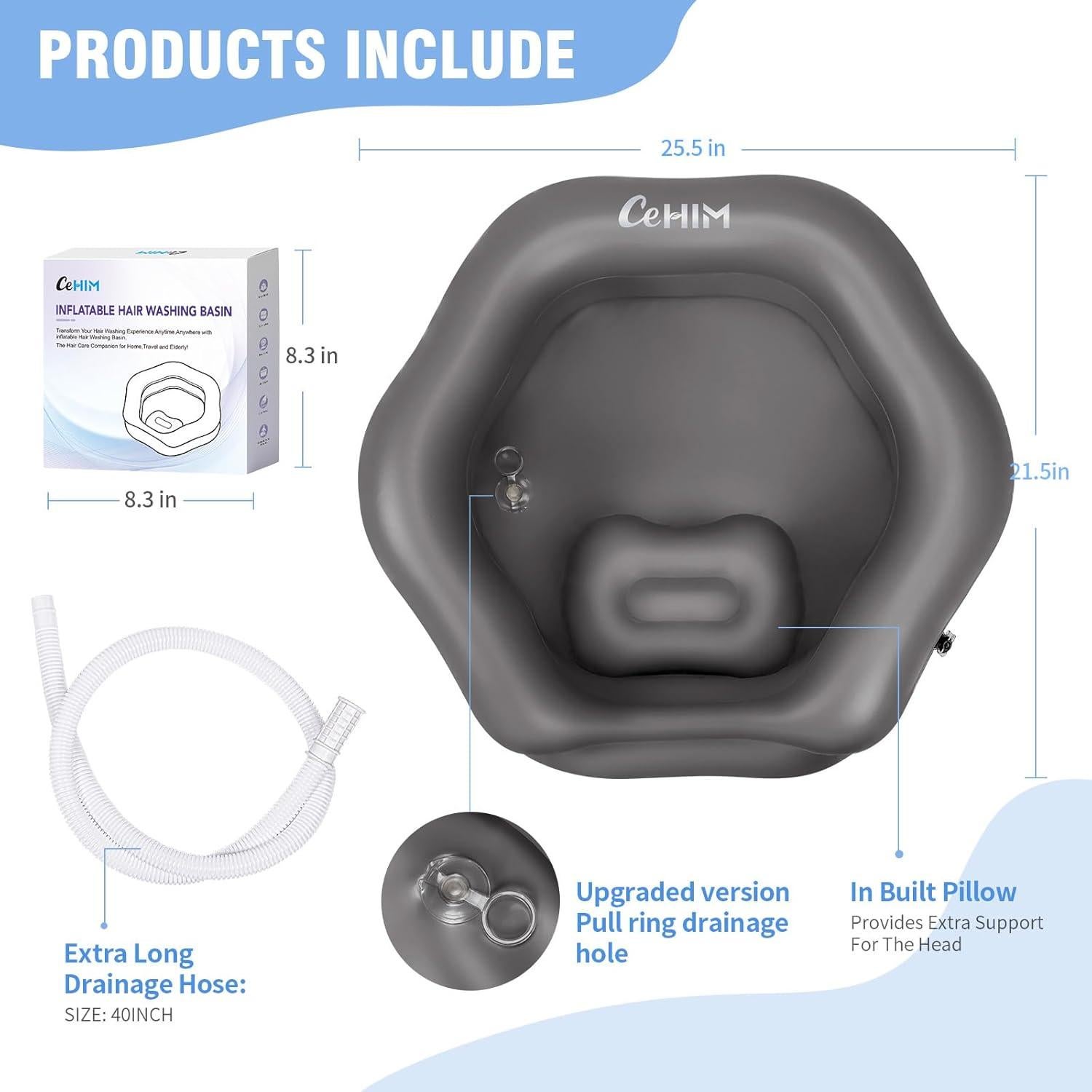 Bañera Inflable de Champú Cehim - Tamaño Grande, Gris, Forma de Pétalo
