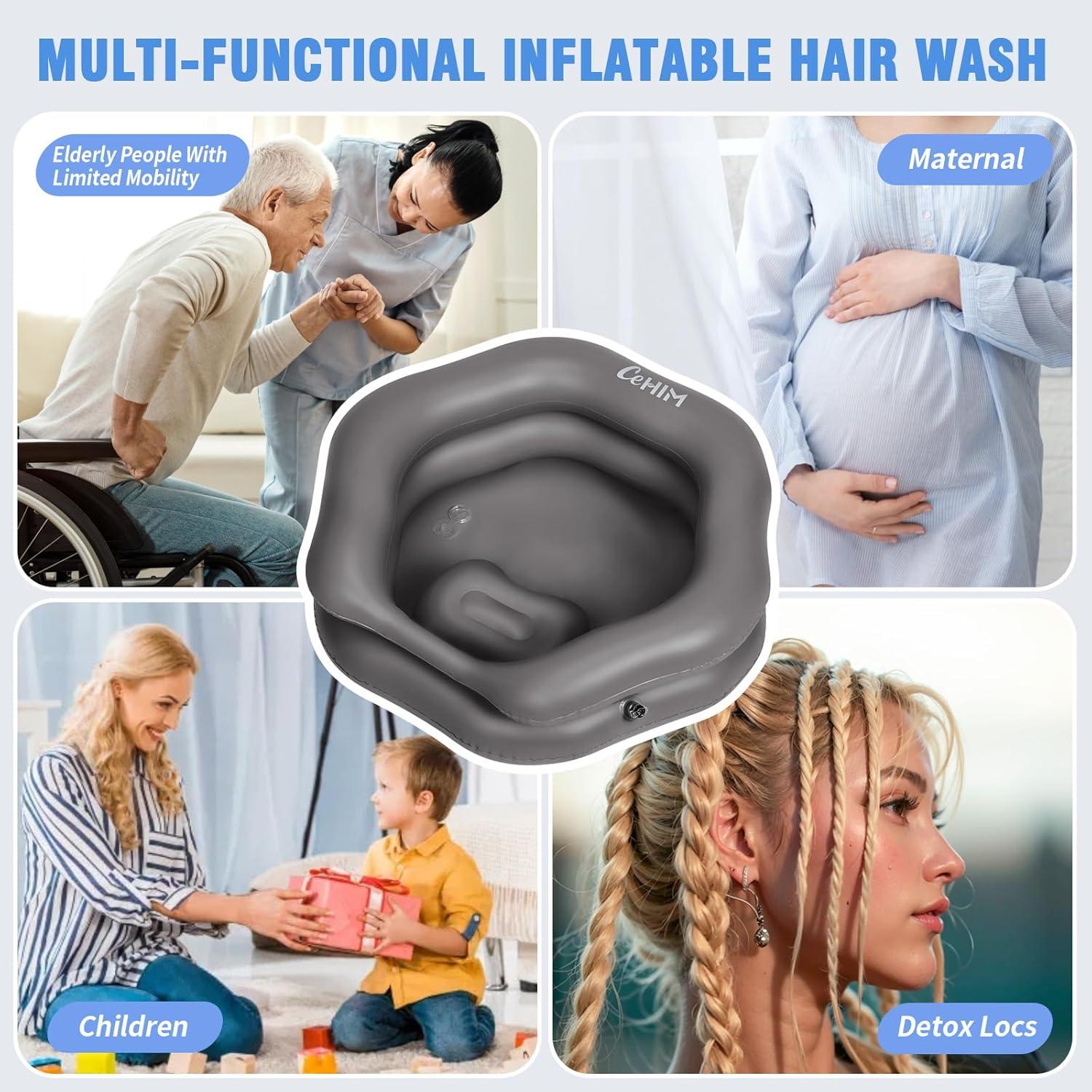 Bañera Inflable de Champú Cehim - Tamaño Grande, Gris, Forma de Pétalo