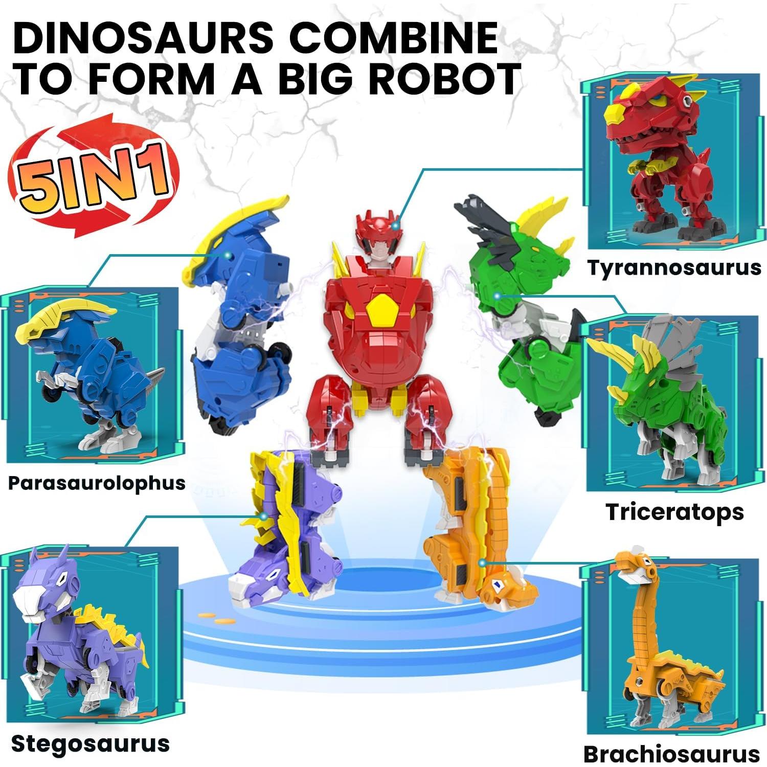 Juguete Transformador Dinosaurio Robot Wenbeier 5-en-1 20.32 cm