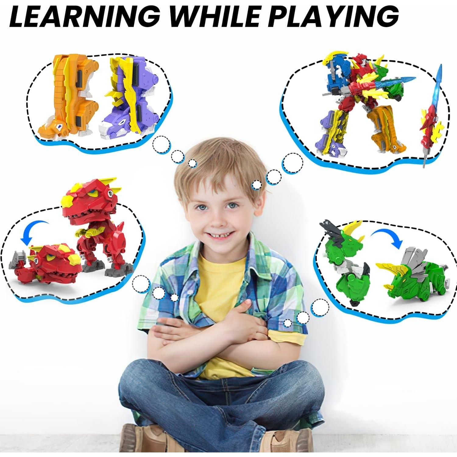 Juguete Transformador Dinosaurio Robot Wenbeier 5-en-1 20.32 cm