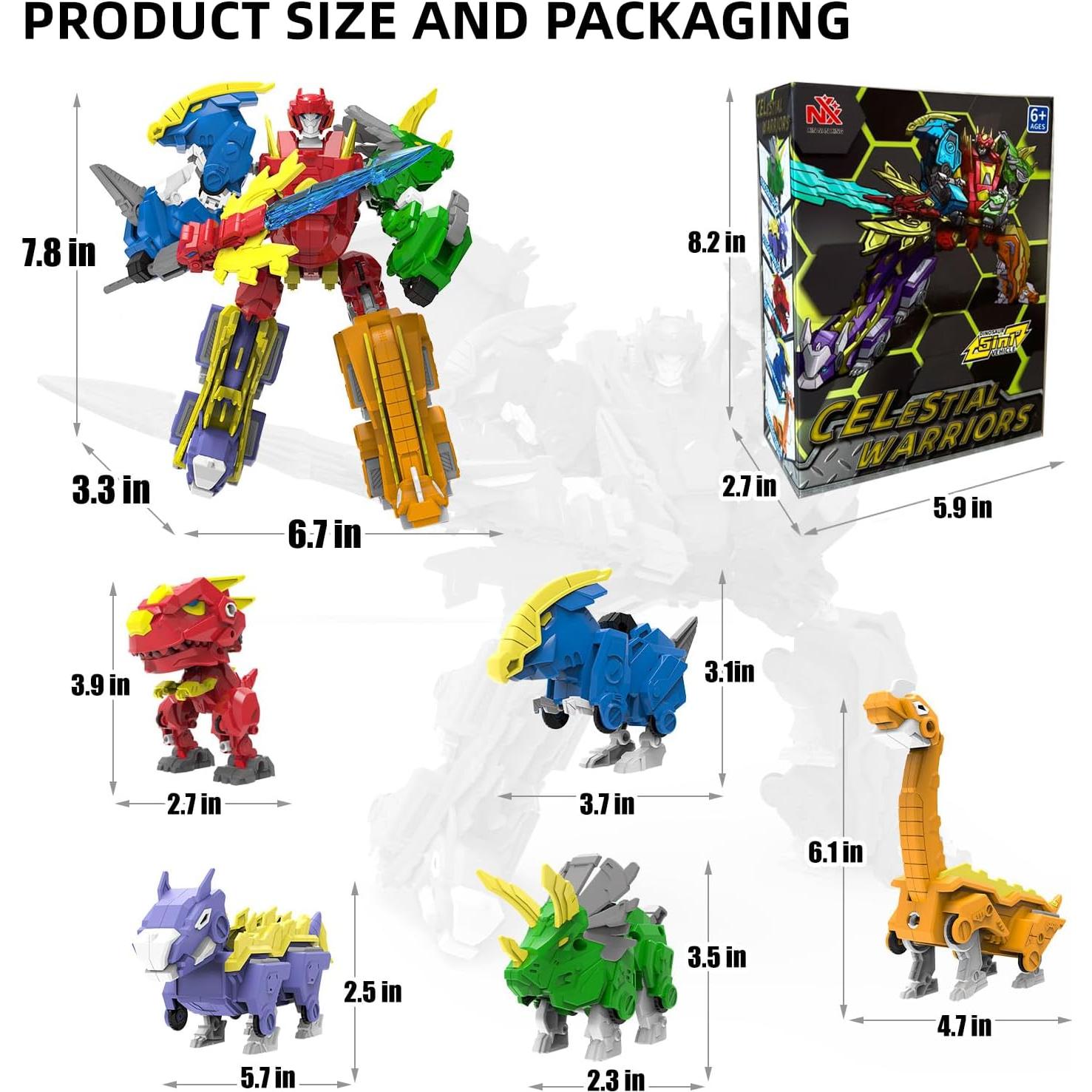 Juguete Transformador Dinosaurio Robot Wenbeier 5-en-1 20.32 cm