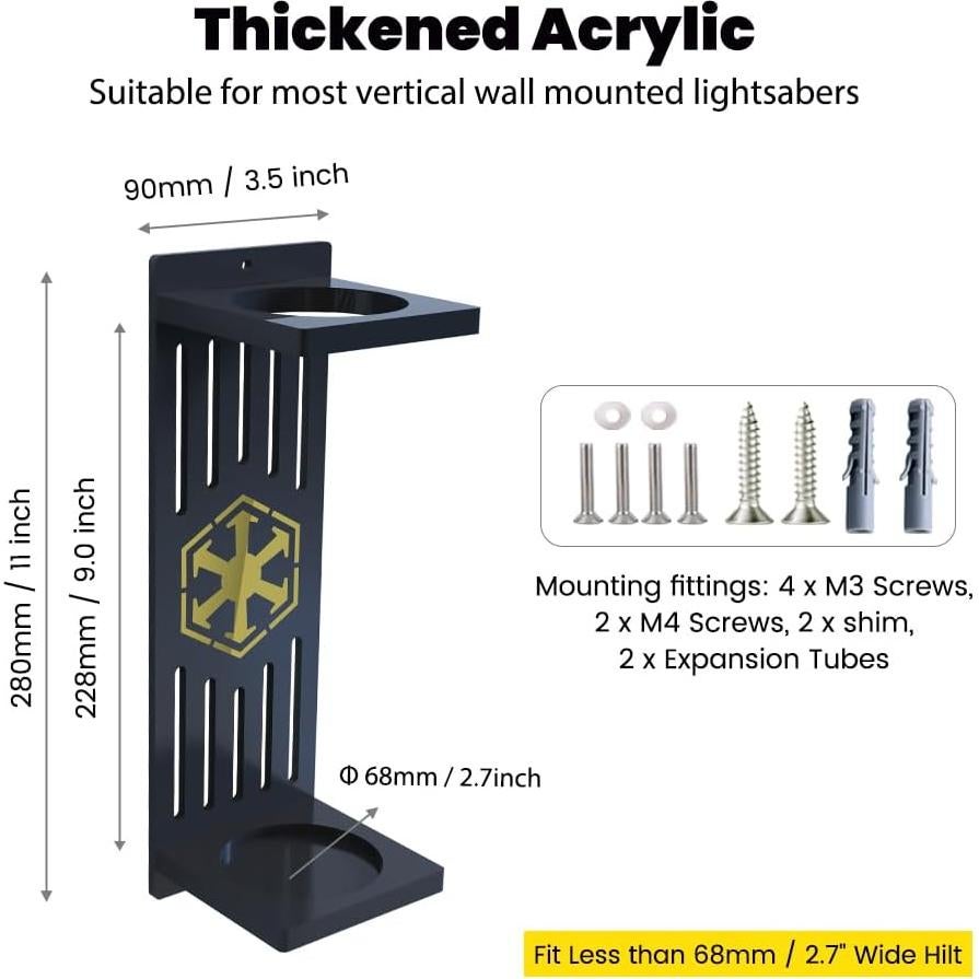 Soporte de Montaje en Pared Acrílico para Sable de Luz Negro 6.8 cm