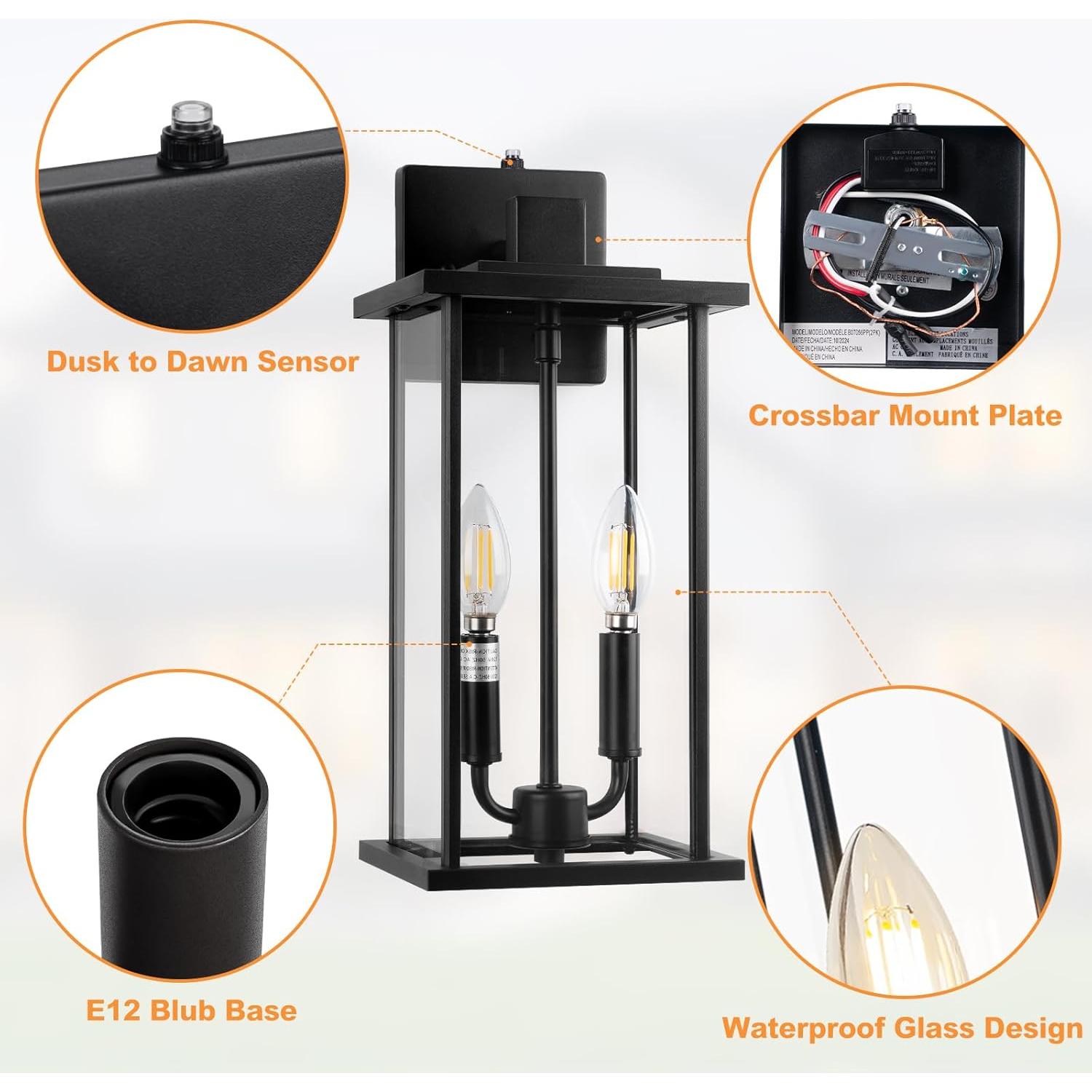 Luz de Pared Exterior SIAFAVOI 16cm Negra con Sensor