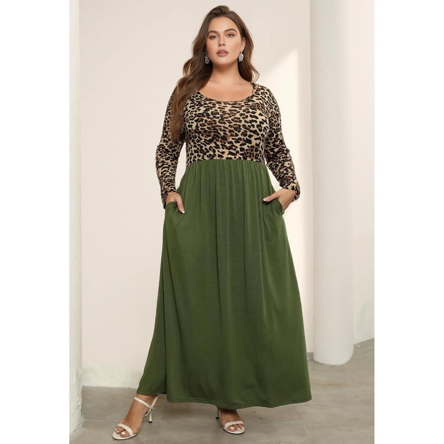 Vestido Maxi Talla Grande Nemidor Estampado Chevron con Bolsillos