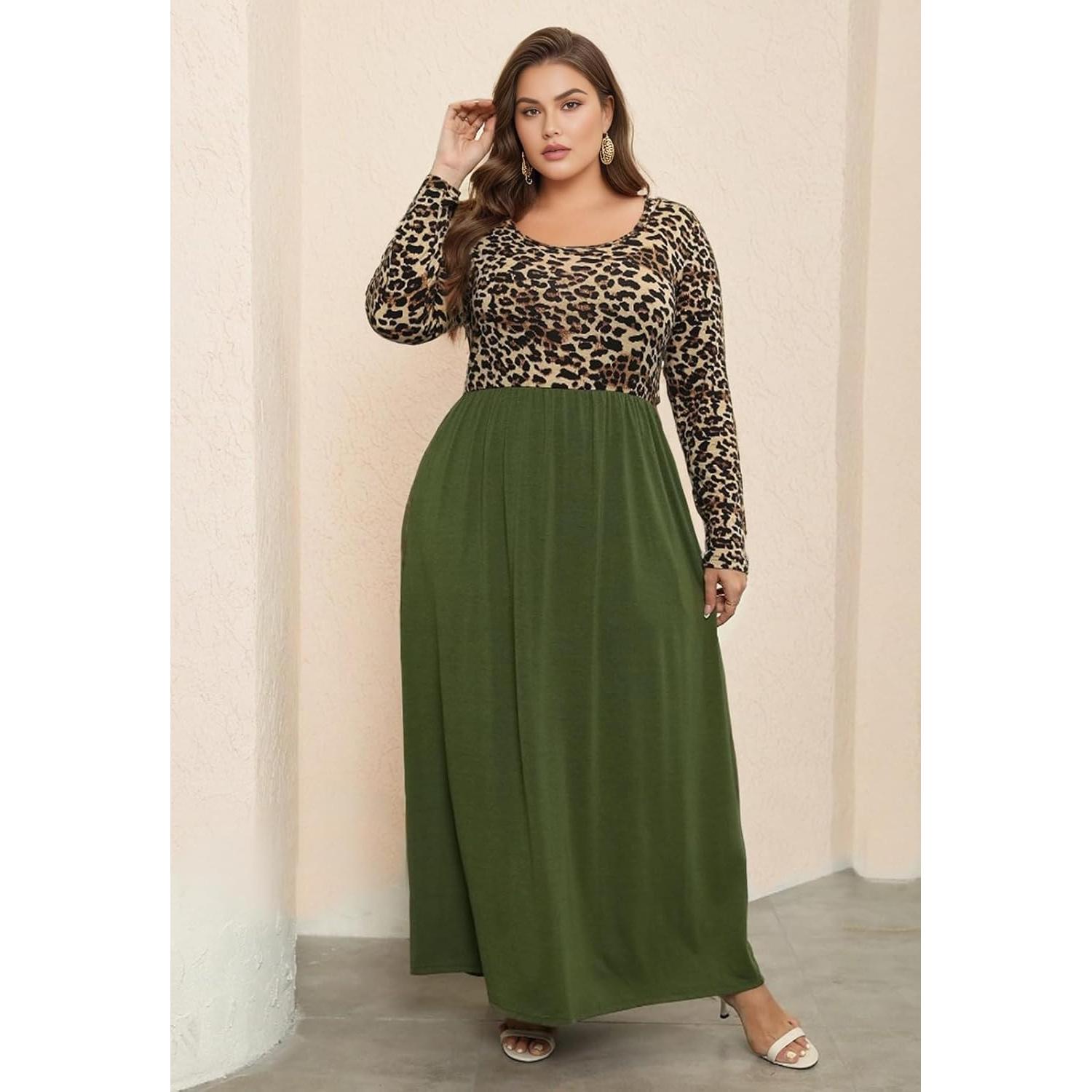 Vestido Maxi Talla Grande Nemidor Estampado Chevron con Bolsillos