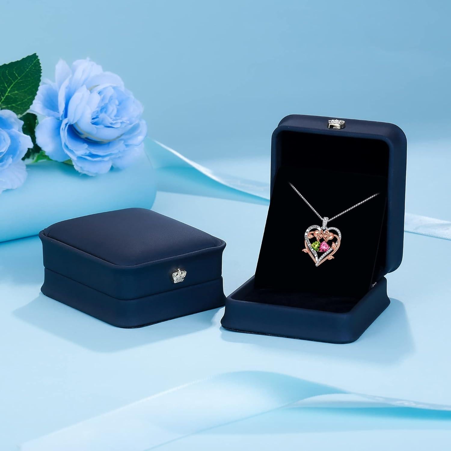 Collar Doble Corazón Rosa Iefil en Plata Esterlina 925