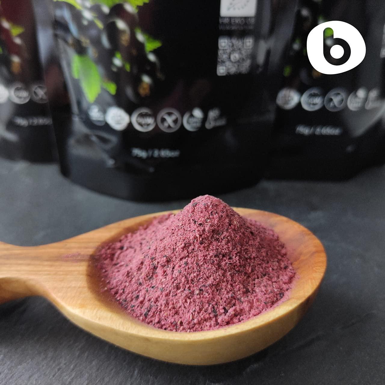 Organic Black Currant Powder from Freeze Dried Black Currants - Rich in Anthocyanins & Polyphenols - Plant Based Vitamin C - for Smoothies, Baking & Organic Food Coloring – 2.65oz