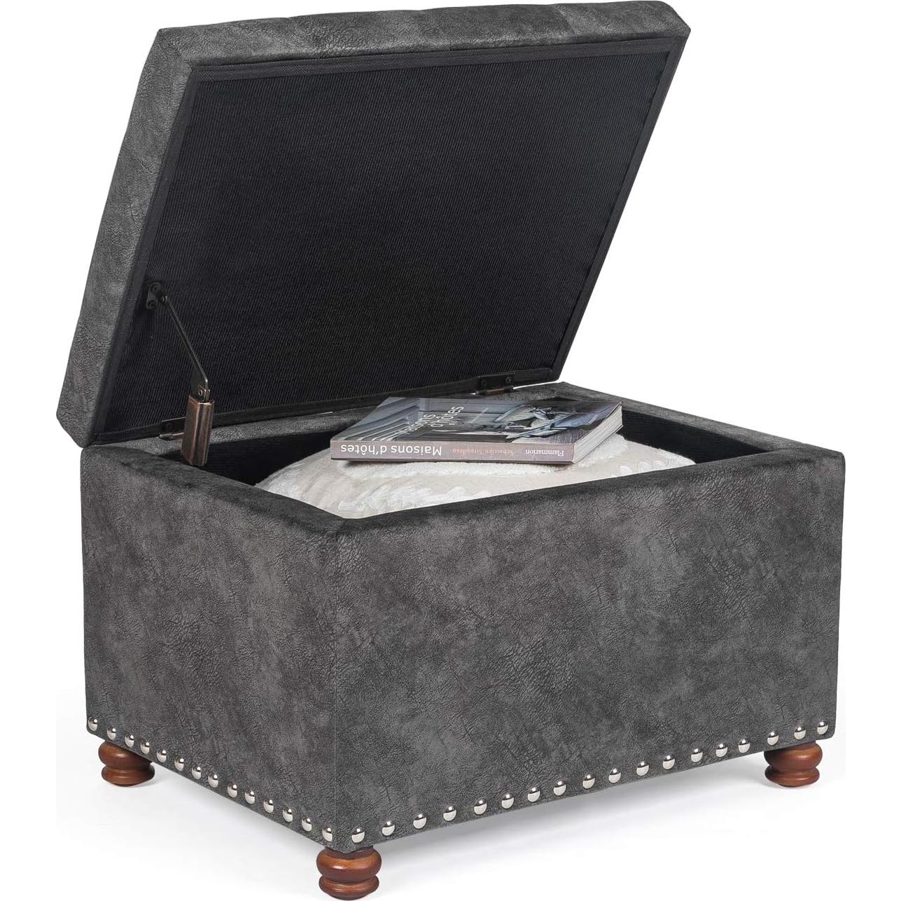 Otomana Rectangular Joveco 61x44.5x44.9 cm Gris con Almacenamiento