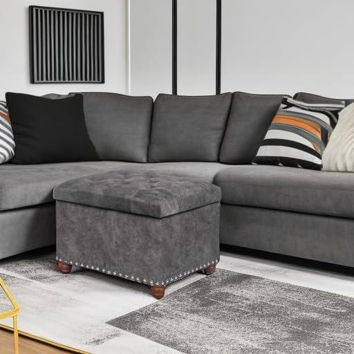 Otomana Rectangular Joveco 61x44.5x44.9 cm Gris con Almacenamiento