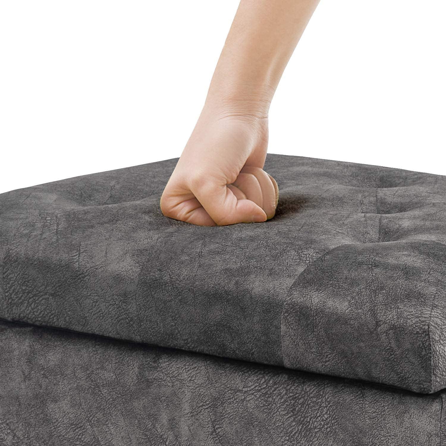 Otomana Rectangular Joveco 61x44.5x44.9 cm Gris con Almacenamiento