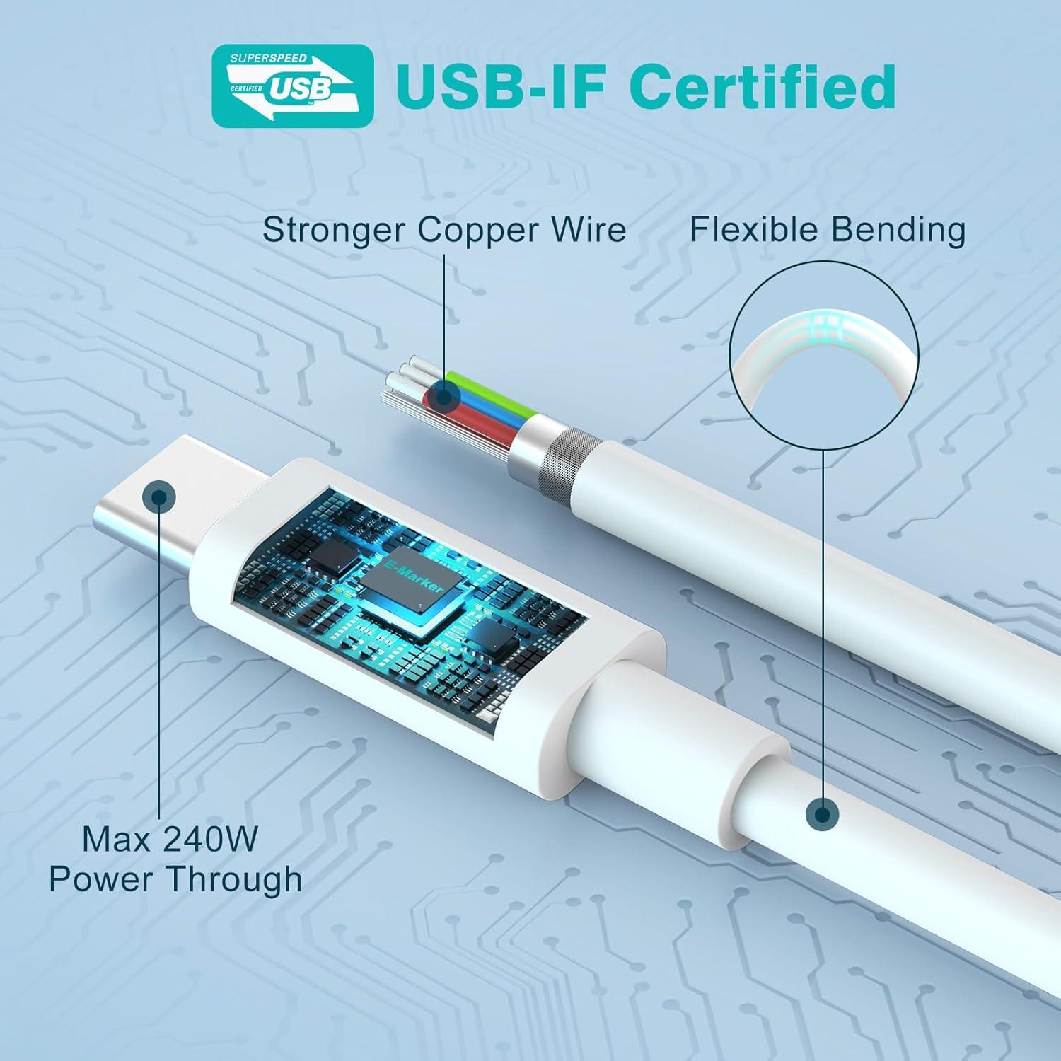 Cable USB C a USB C 240W 2M SATURNDOCK Carga Rápida