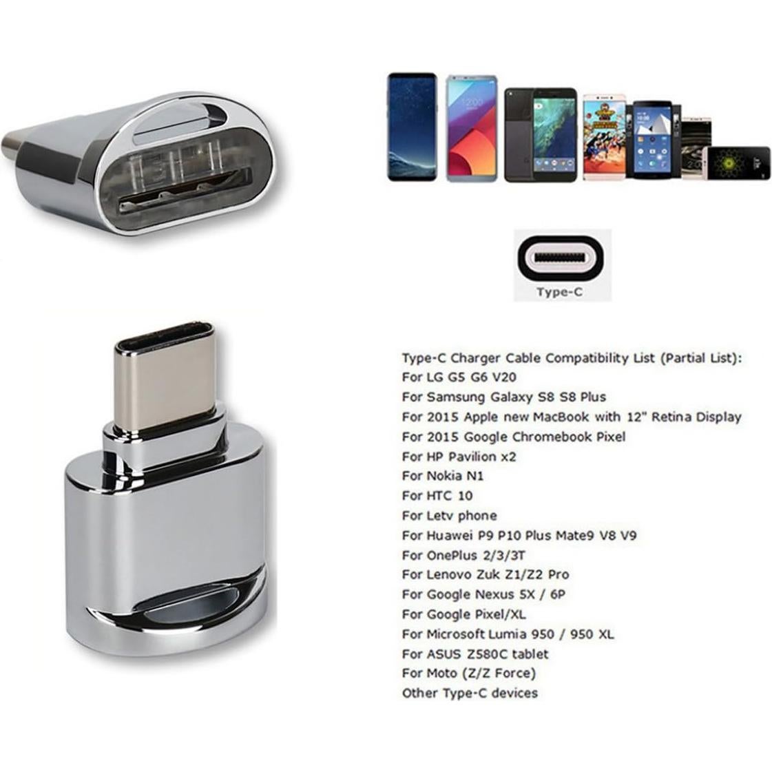 Adaptador Lector de Tarjeta USB Tipo C Cablecc 2 Pcs