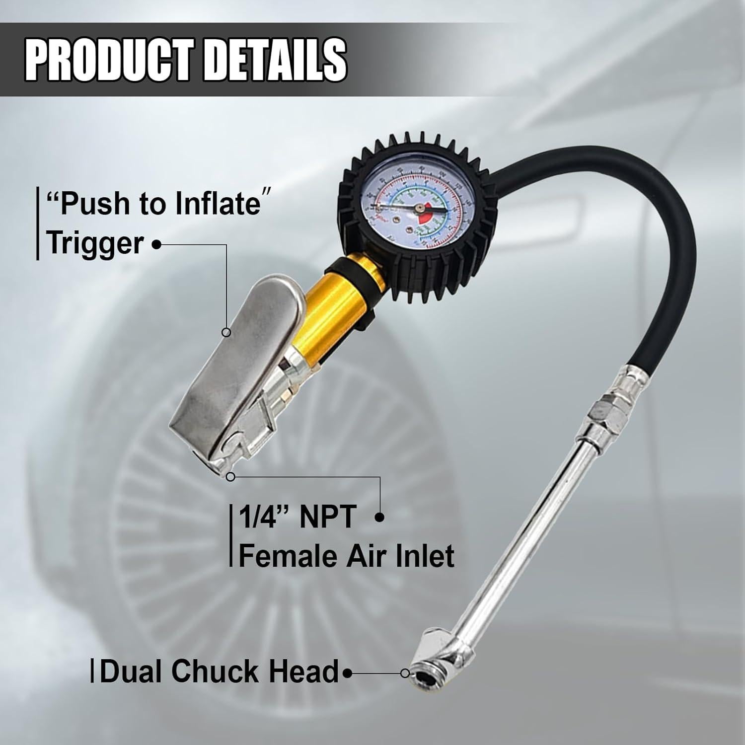 Medidor Digital de Presión de Neumáticos UHANBUT con Inflador 0-15.17 bar