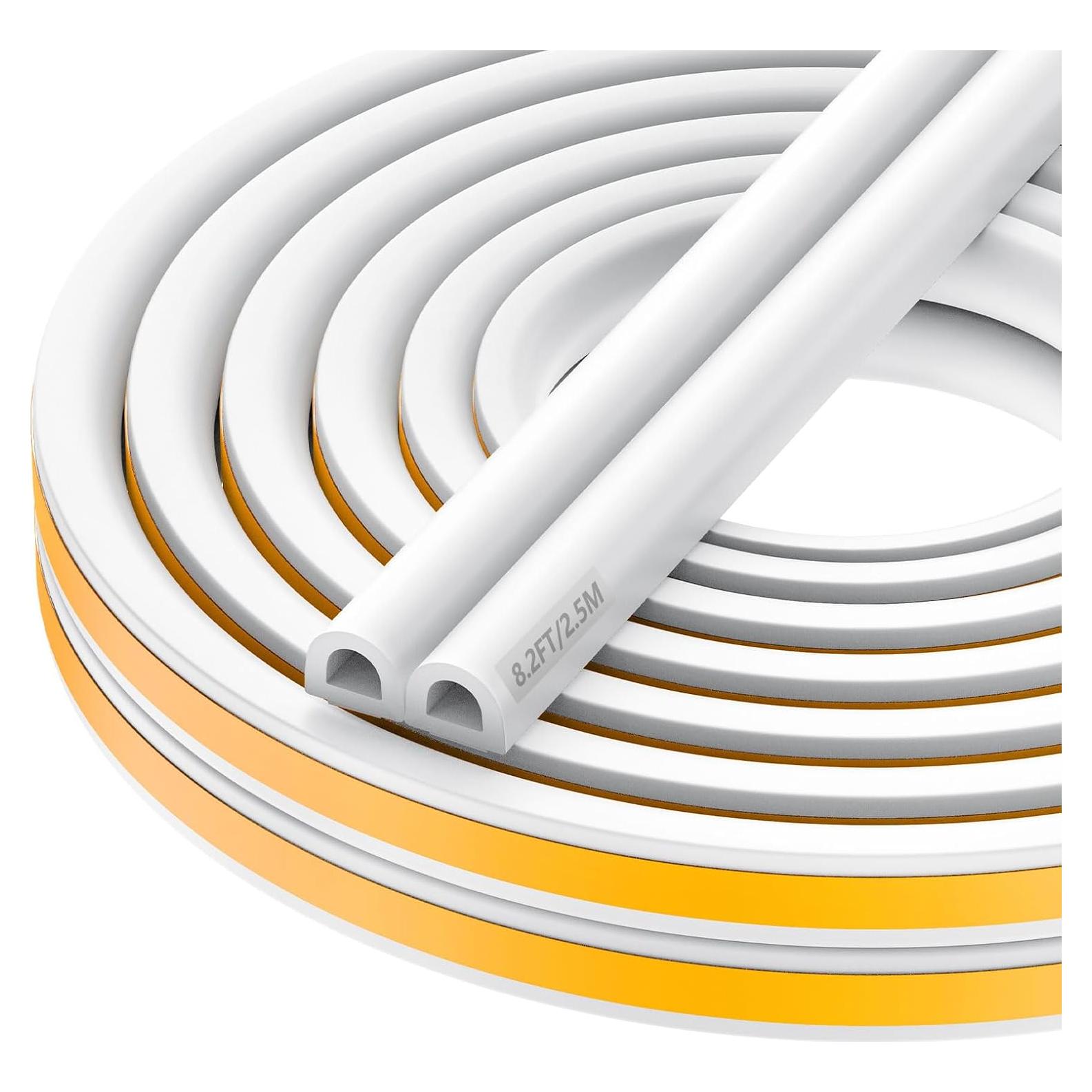 Wood Foam Door & Window Seal Strip – High Elasticity, Strong Adhesion Rubber Insulation Tape – Windproof & Soundproof Weather Stripping (White, 2 volumes8.2FT/2.5meters)