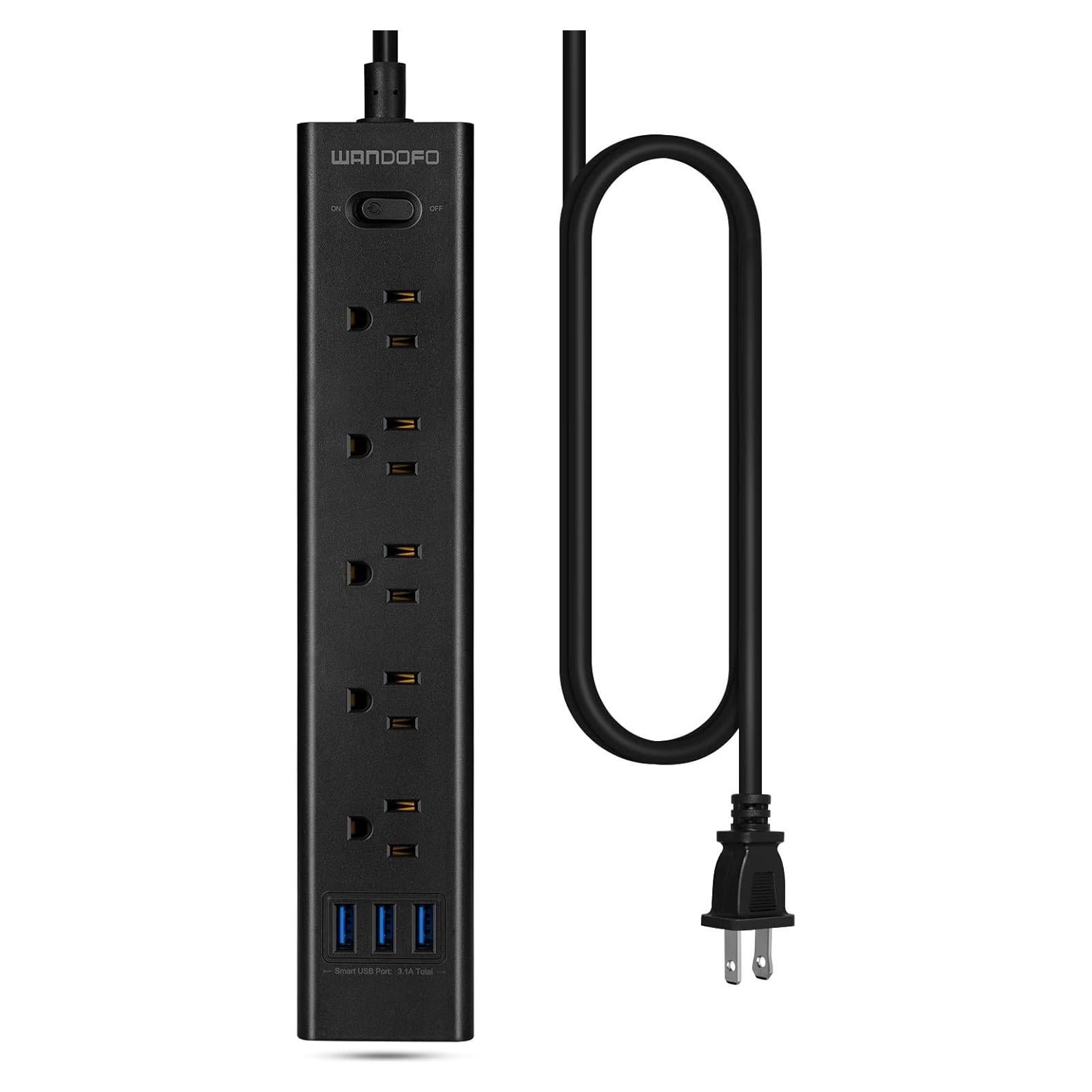 Regleta de 2 Clavijas WANDOFO con 5 Salidas y 3 USB 1.52m