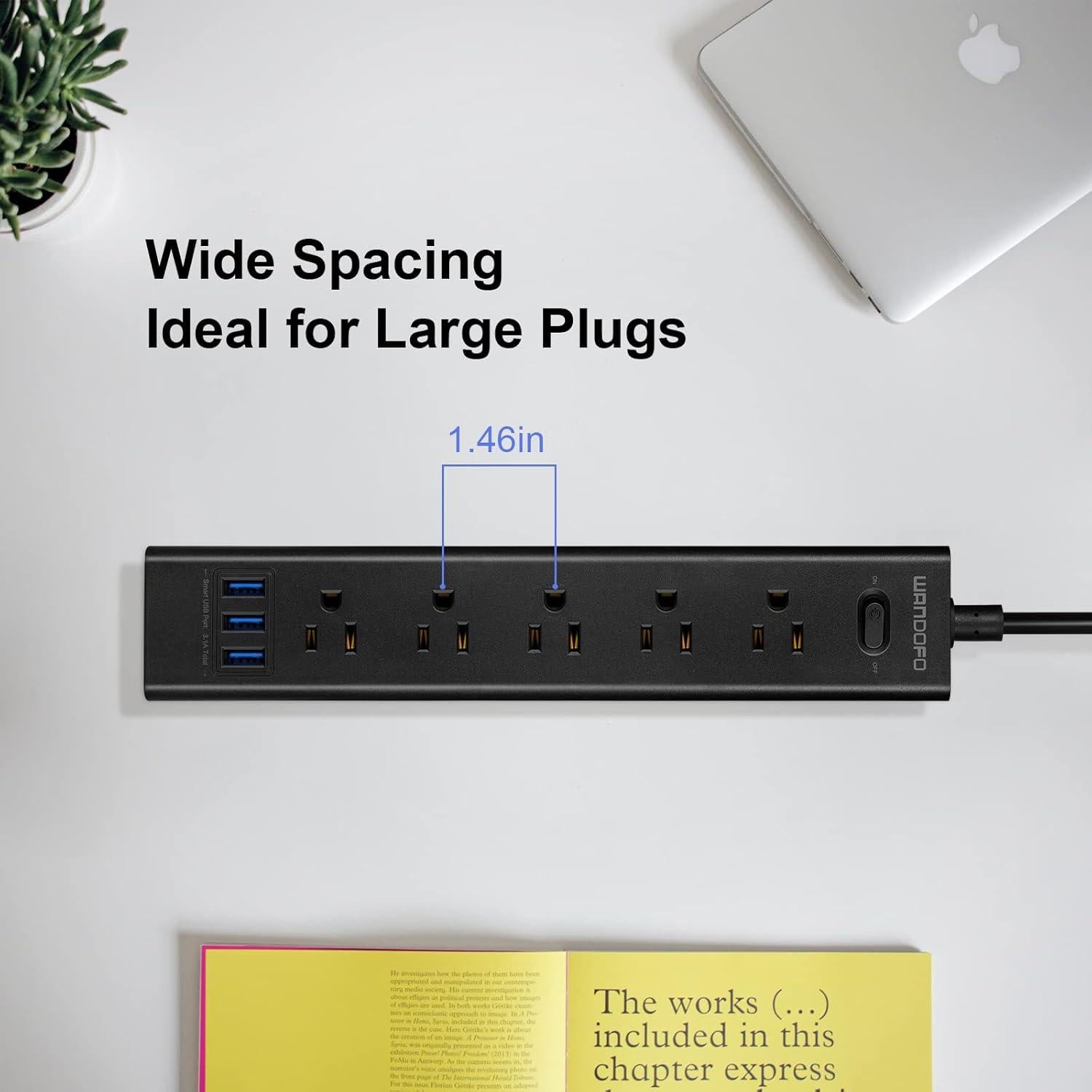 Regleta de 2 Clavijas WANDOFO con 5 Salidas y 3 USB 1.52m