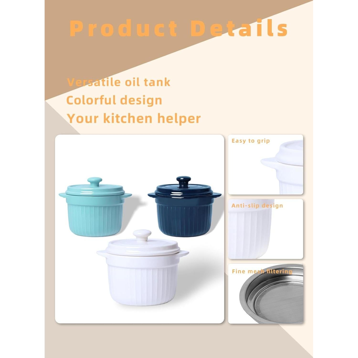 Contenedor de Grasa de Tocino Cerámica GDCZ 567 g con Colador