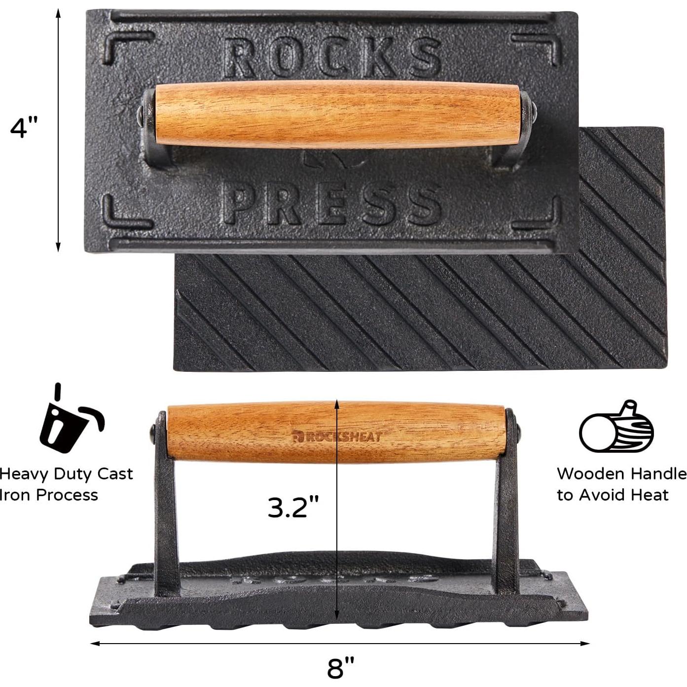 Prensa de Hamburguesas Cuadrada Hierro Fundido 20x10 cm con Mango Madera