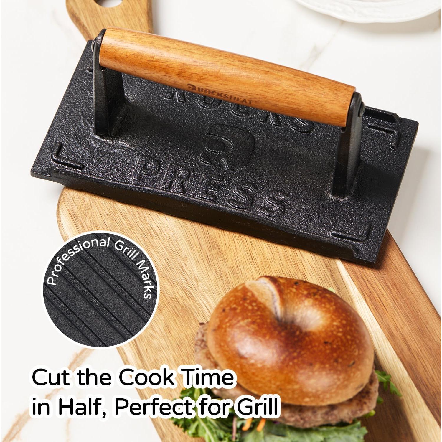 Prensa de Hamburguesas Cuadrada Hierro Fundido 20x10 cm con Mango Madera