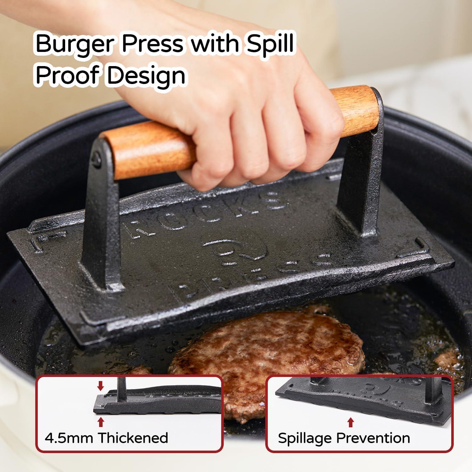 Prensa de Hamburguesas Cuadrada Hierro Fundido 20x10 cm con Mango Madera