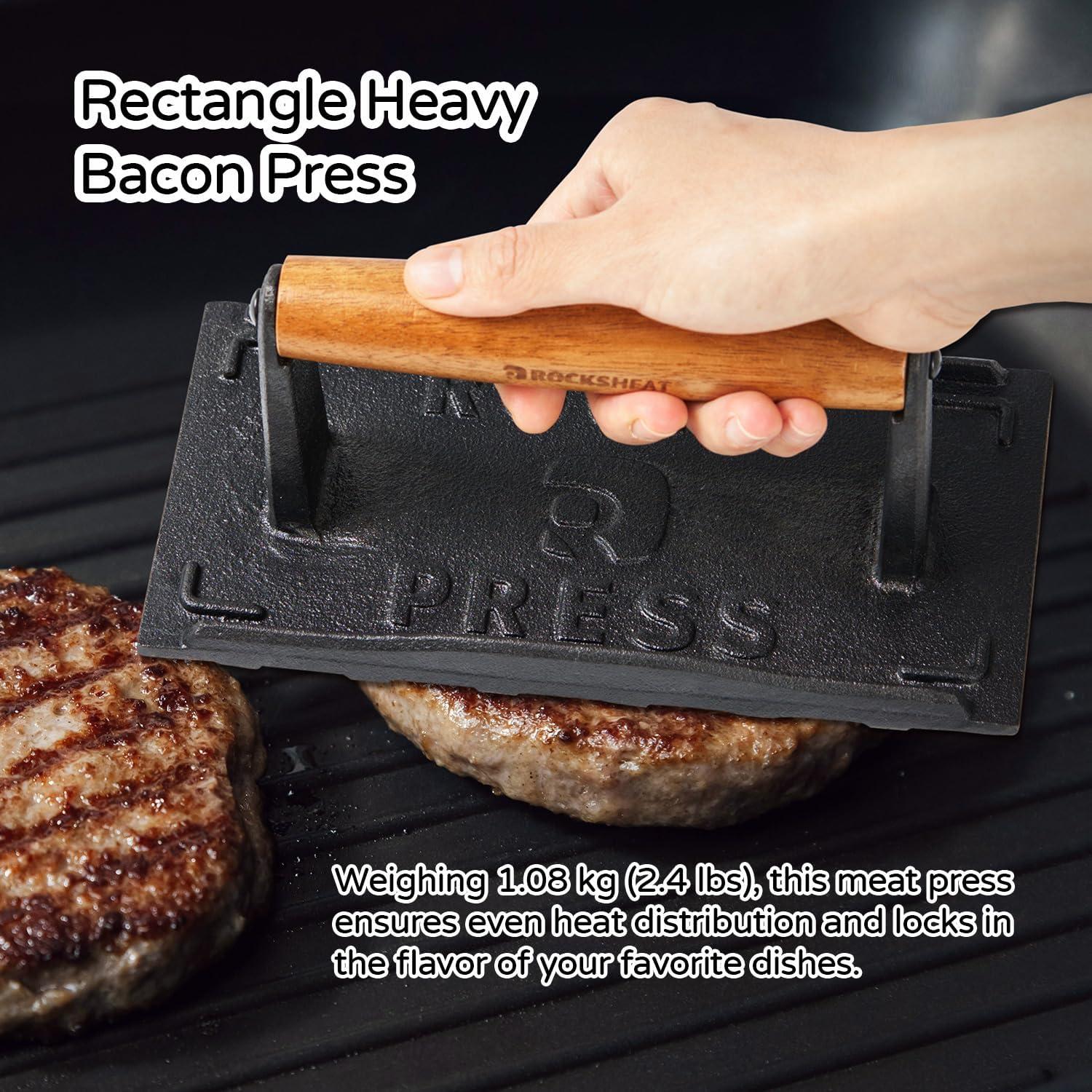 Prensa de Hamburguesas Cuadrada Hierro Fundido 20x10 cm con Mango Madera