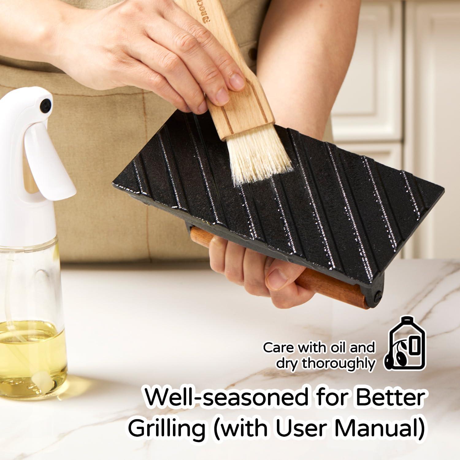 Prensa de Hamburguesas Cuadrada Hierro Fundido 20x10 cm con Mango Madera