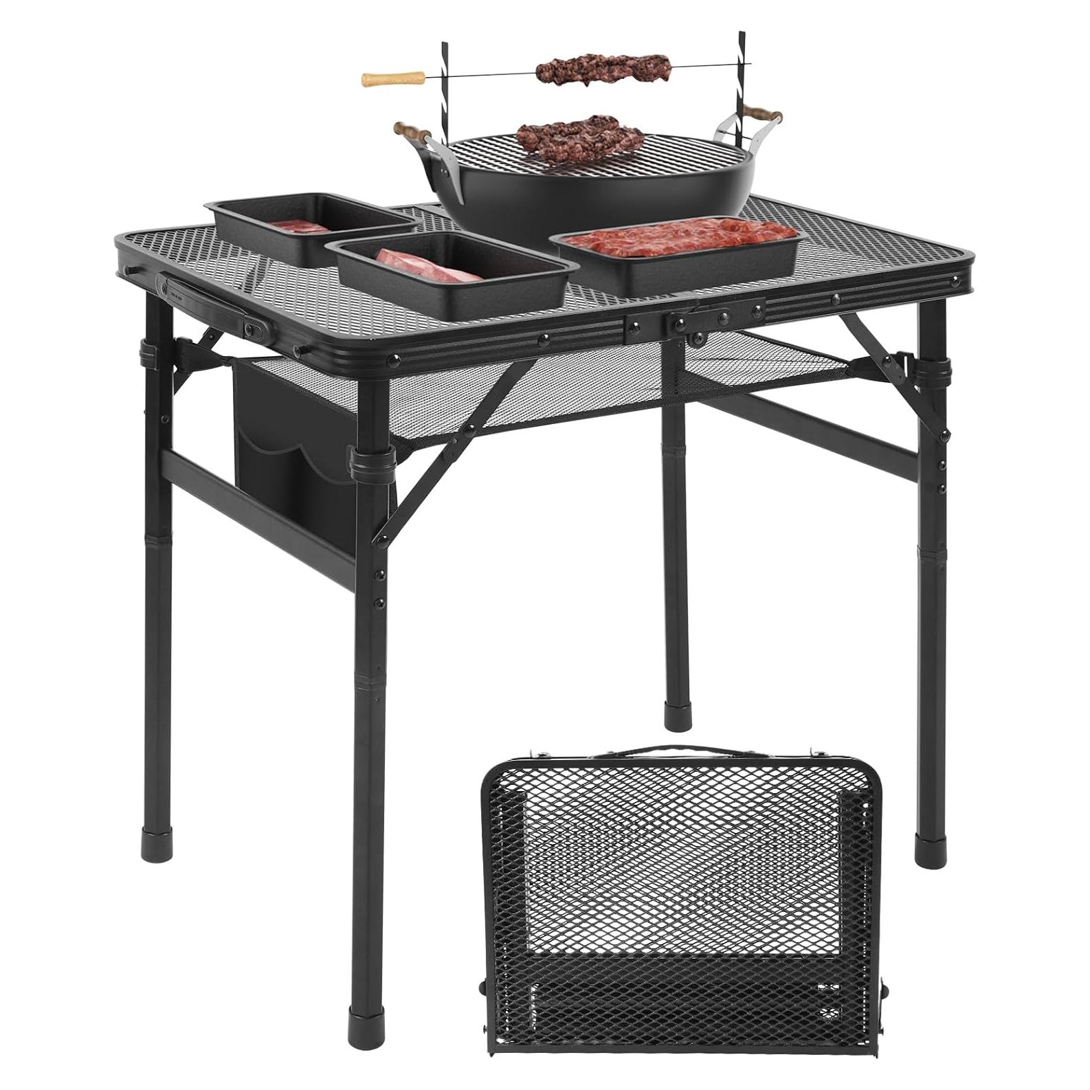 Camping Portable Folding Grill 2x1.3 FT Table, Lightweight Height Adjustable Metal Picnic Outdoor Table with Mesh Desktop and Mesh Bag, Picnic, Beach and BBQ, Party