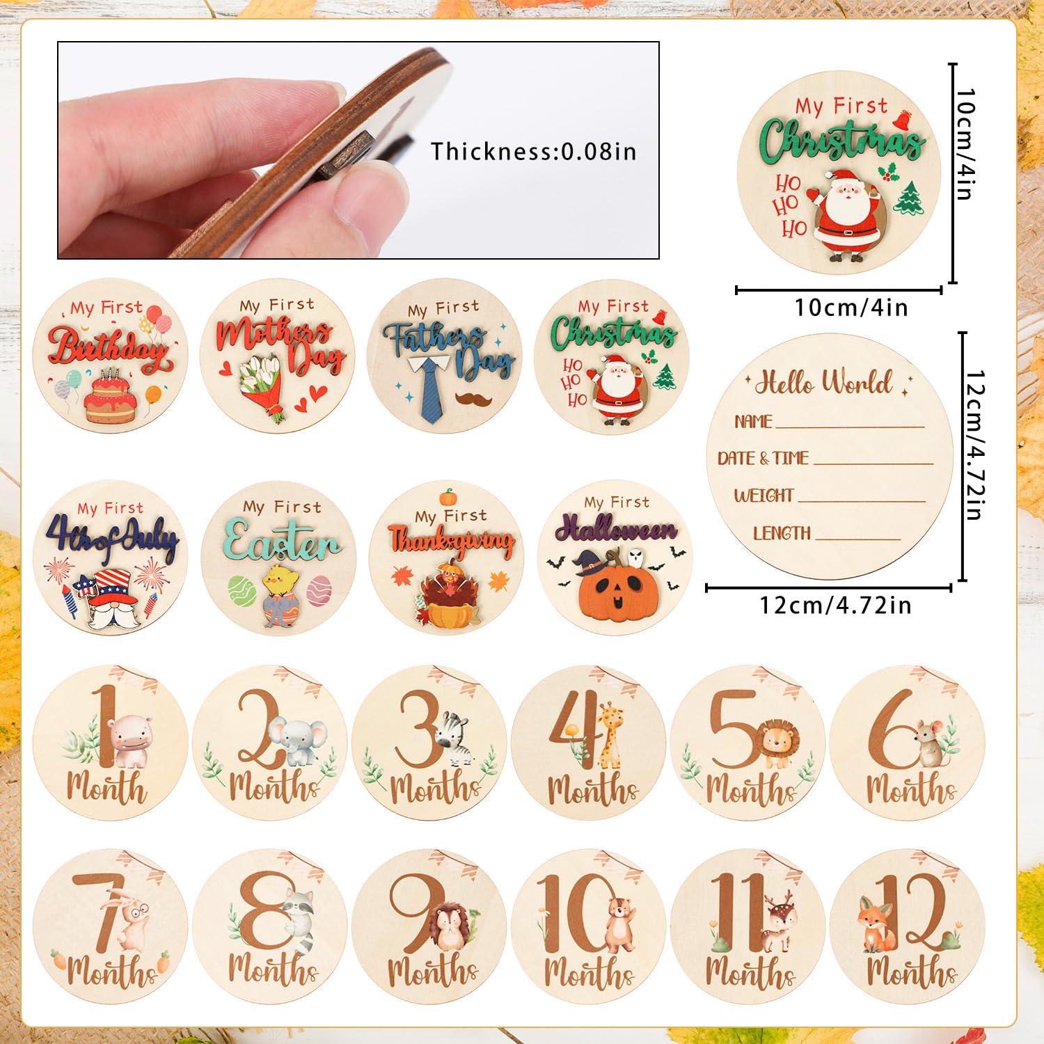 Carteles de Hitos Mensuales para Bebés 11PCS Madera Animales