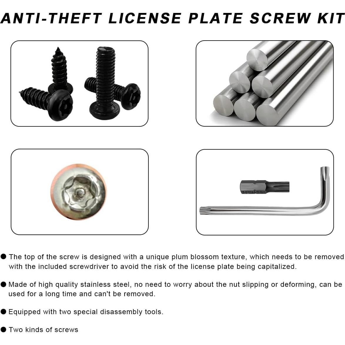 Kit de Tornillos Antirrobo MUQIDA para Placas de Licencia M6